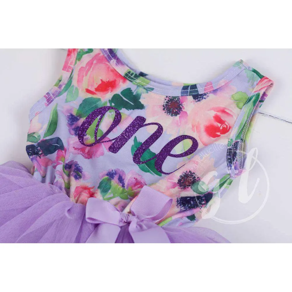 1st Birthday Lavender Floral Sleeveless Tutu Dress *Dev*