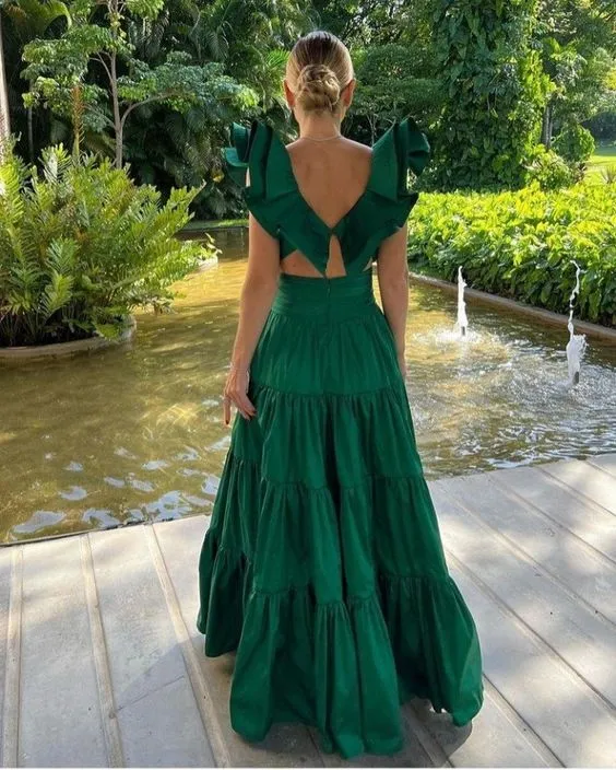 A Line Green Prom Dress Elegant Evening Gown Long Charming Party Dress