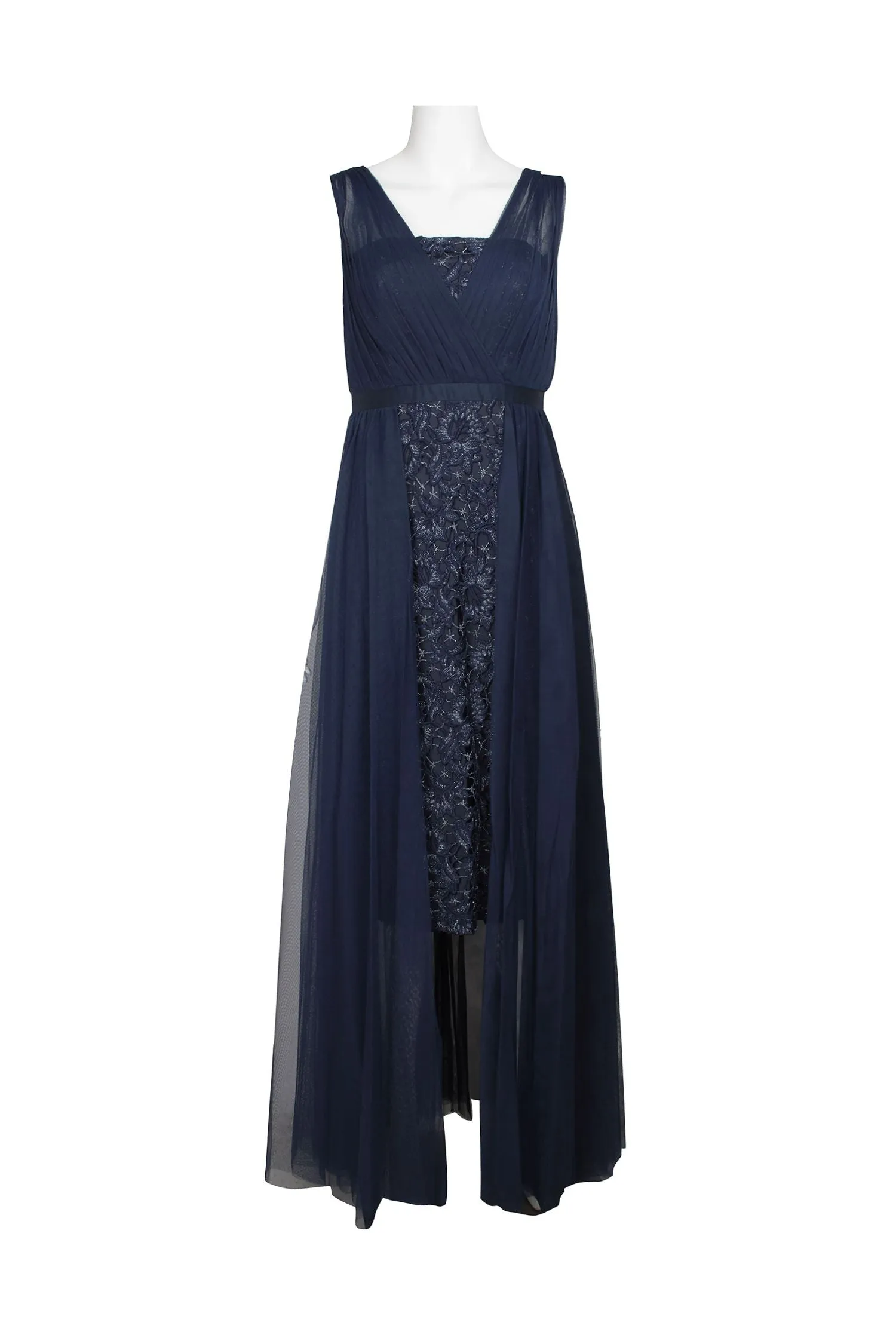 Aidan Mattox V-Neck Sleeveless Zipper Back Embroidered Mesh Dress