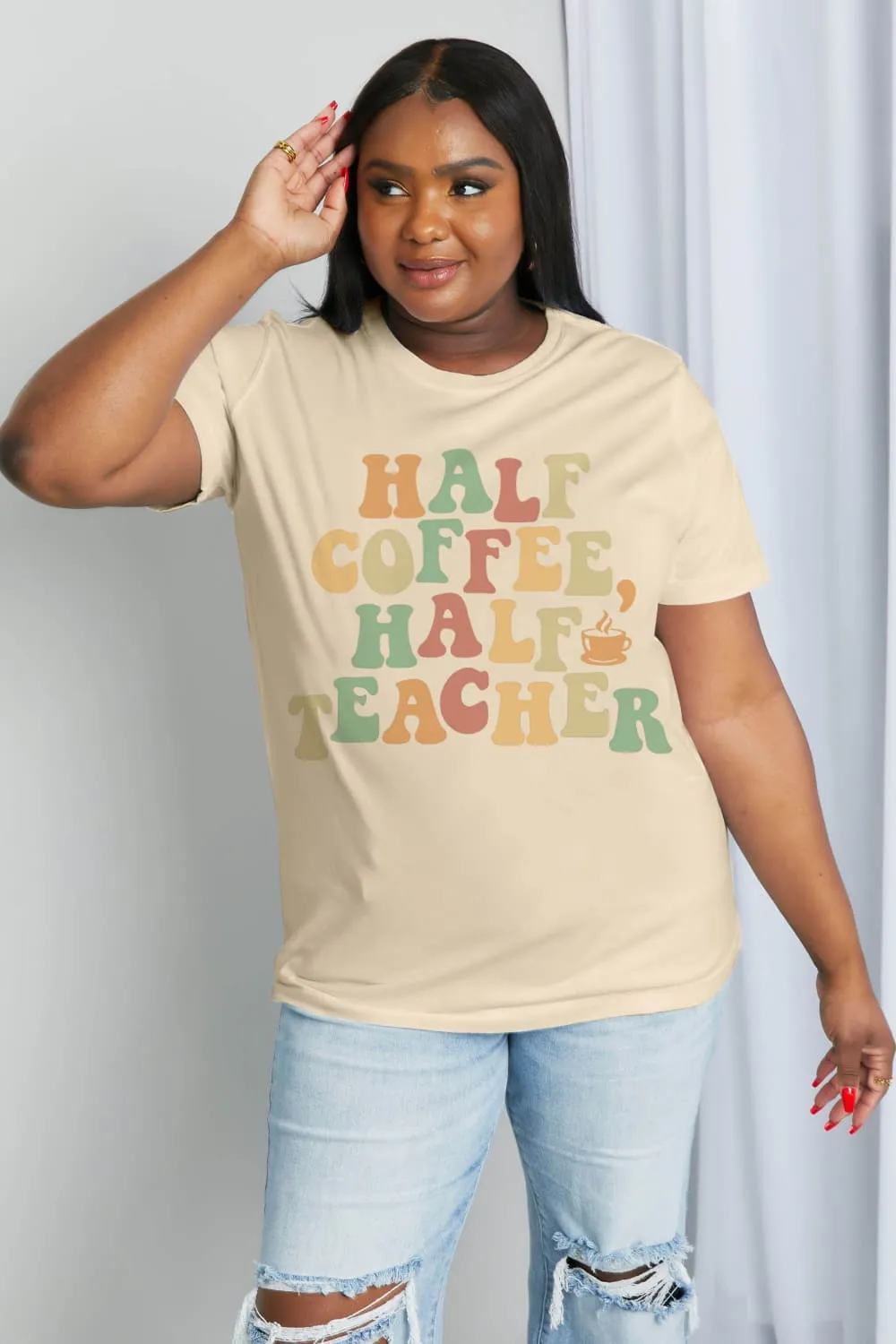 *APP EXCLUSIVE* HALF COFFEE HALF TEACHER Graphic Cotton Tee