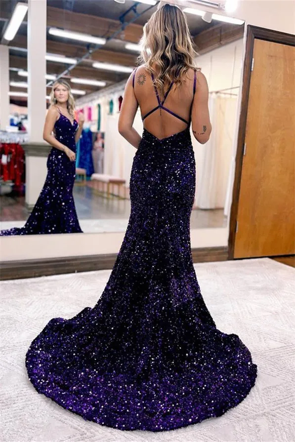 Ballbellas Blue Mermaid Evening Dress Open Back For Grad Party