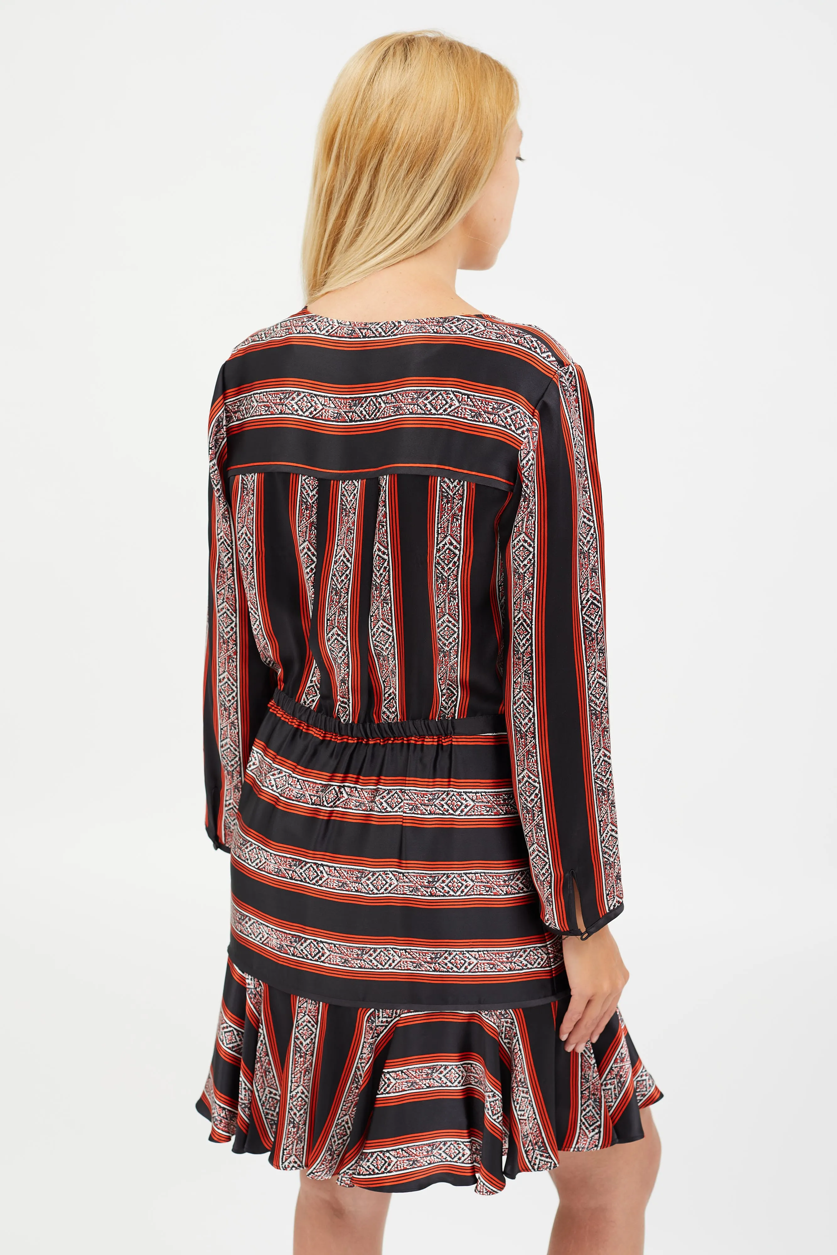 Black & Red Silk Striped Dress