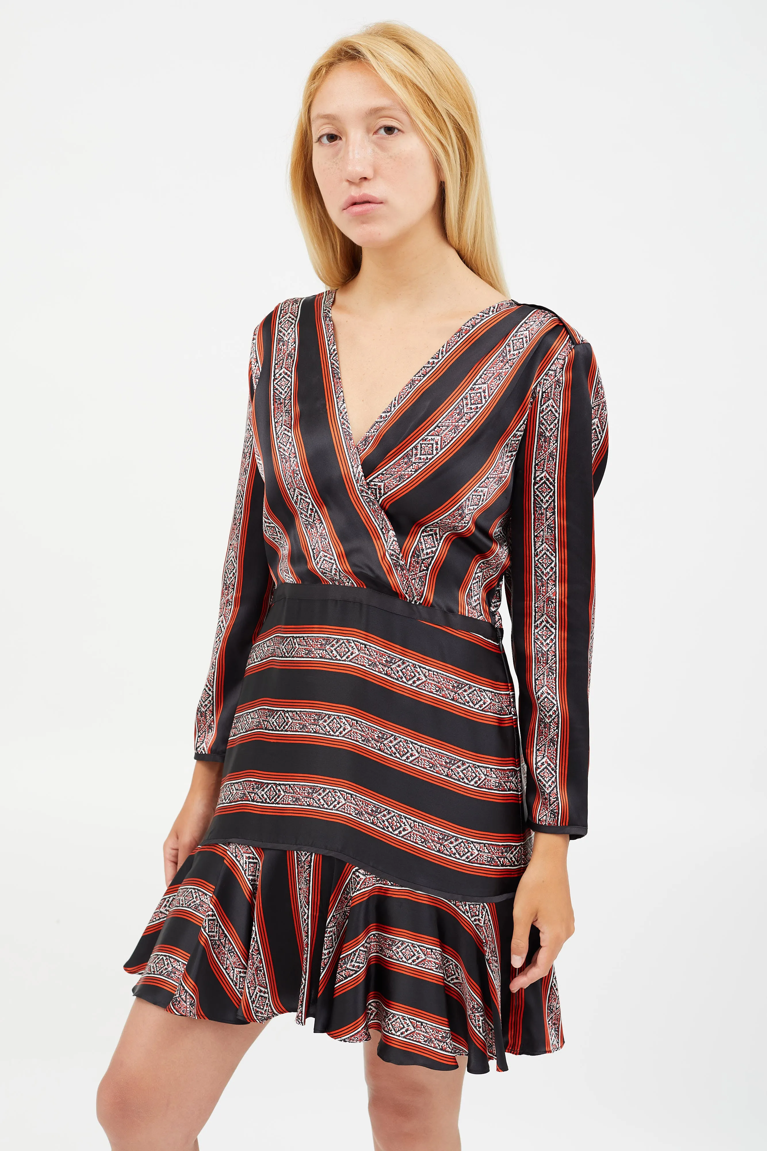 Black & Red Silk Striped Dress