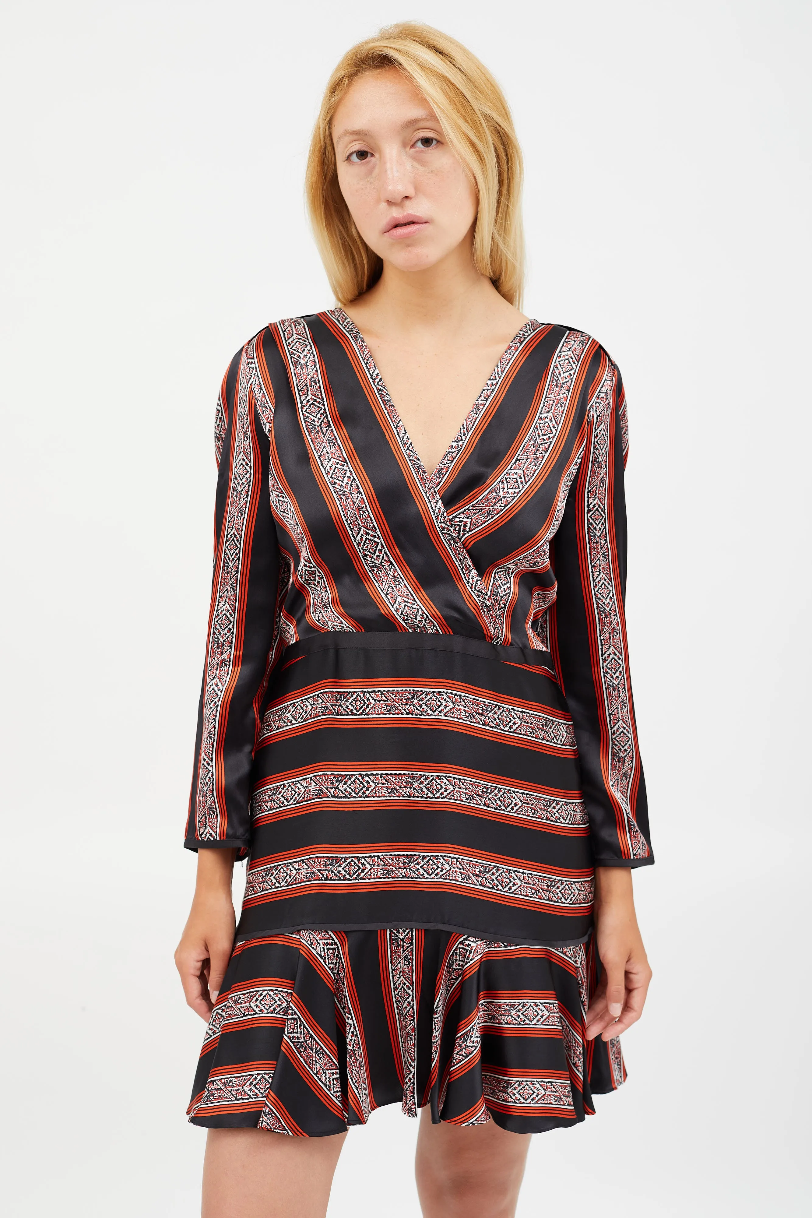 Black & Red Silk Striped Dress