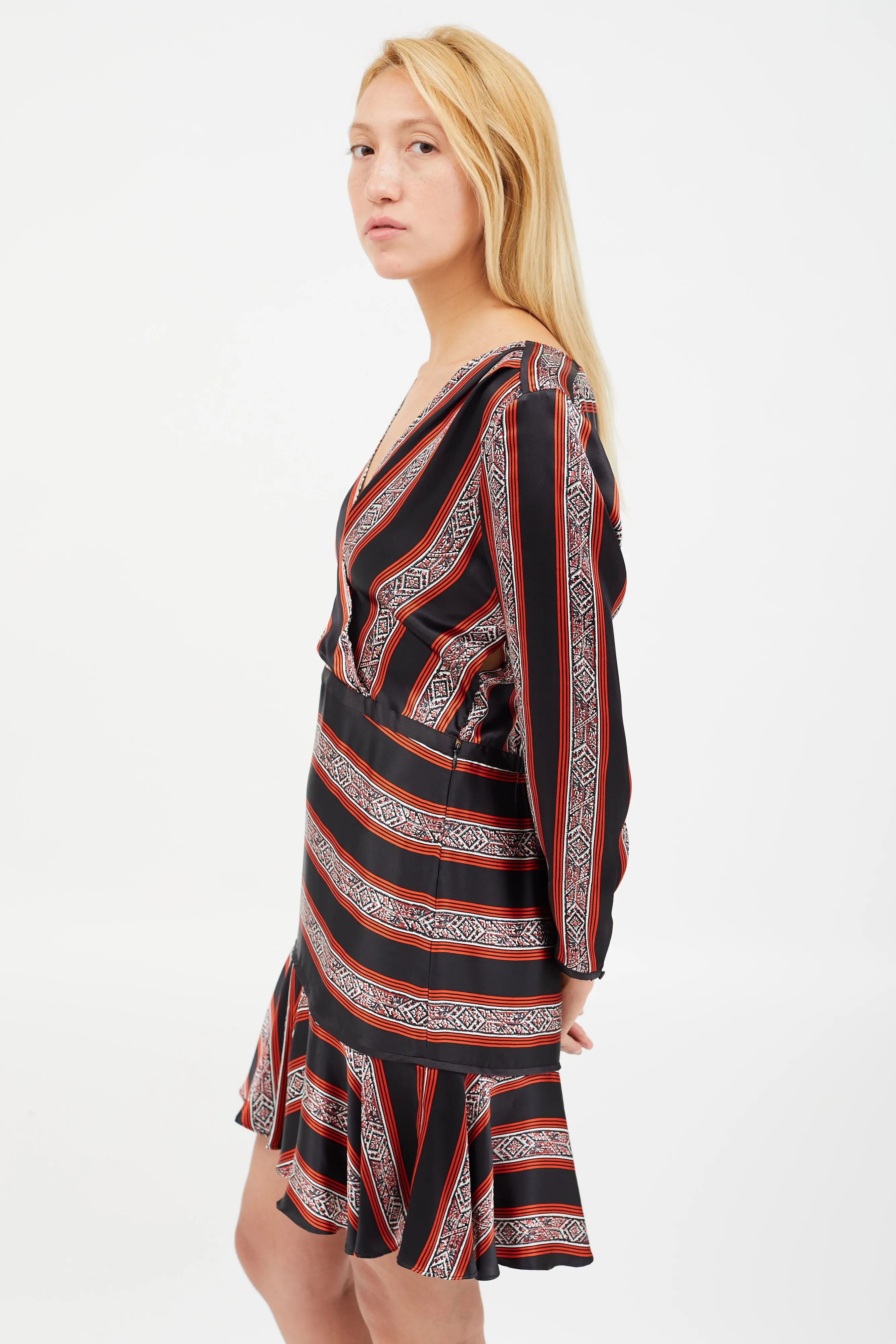 Black & Red Silk Striped Dress