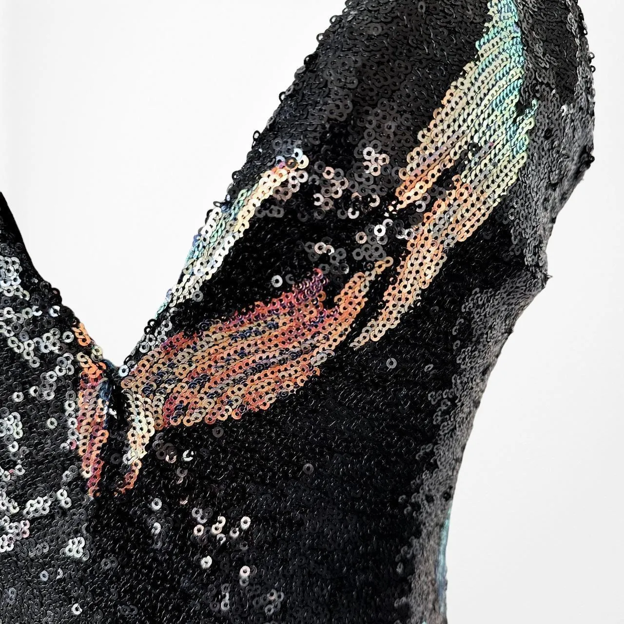 Black Sequin Fit Flared V-Neck Formal Cocktail Prom Dress Size XS/S/M