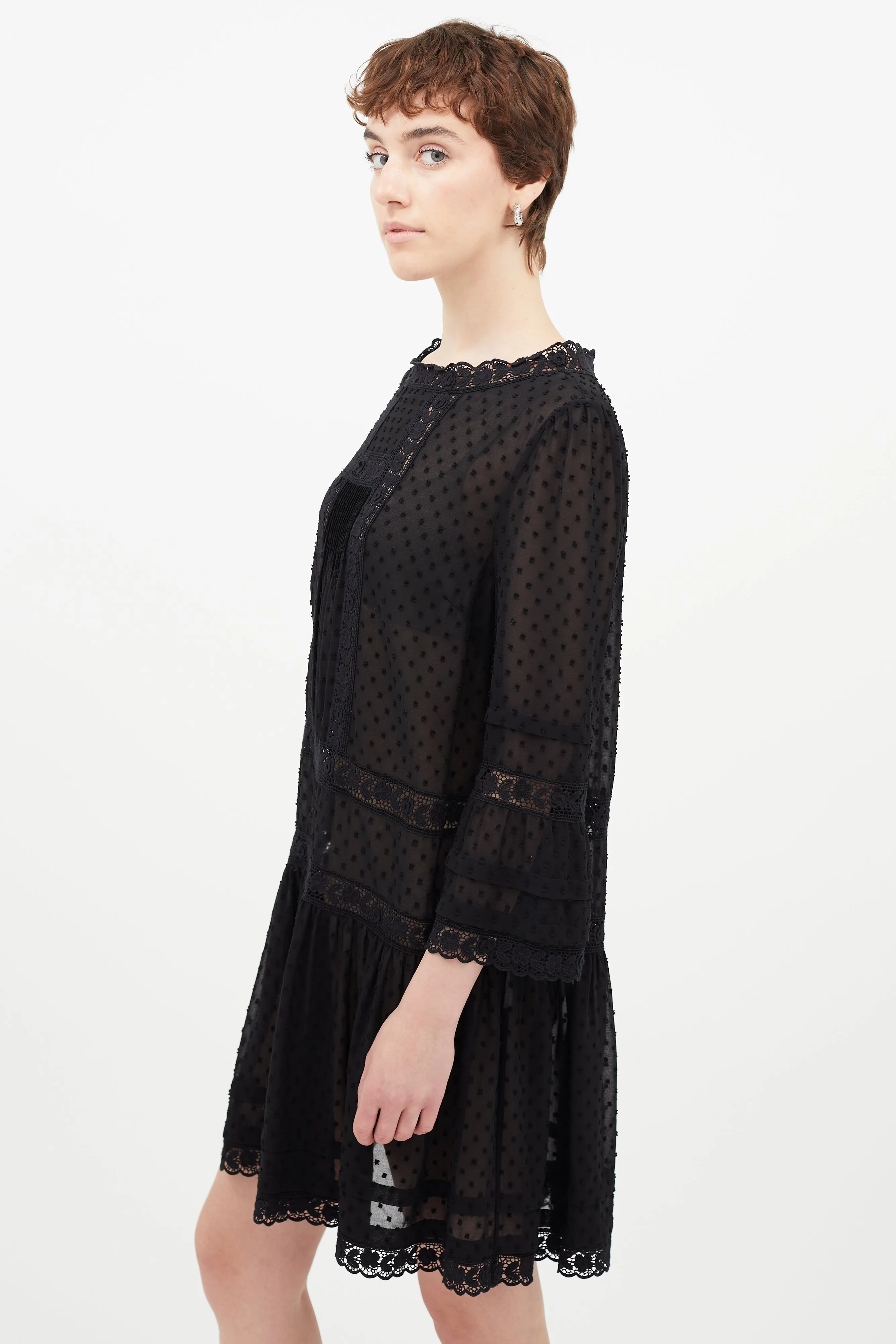 Black Sheer Floral Lace Dress