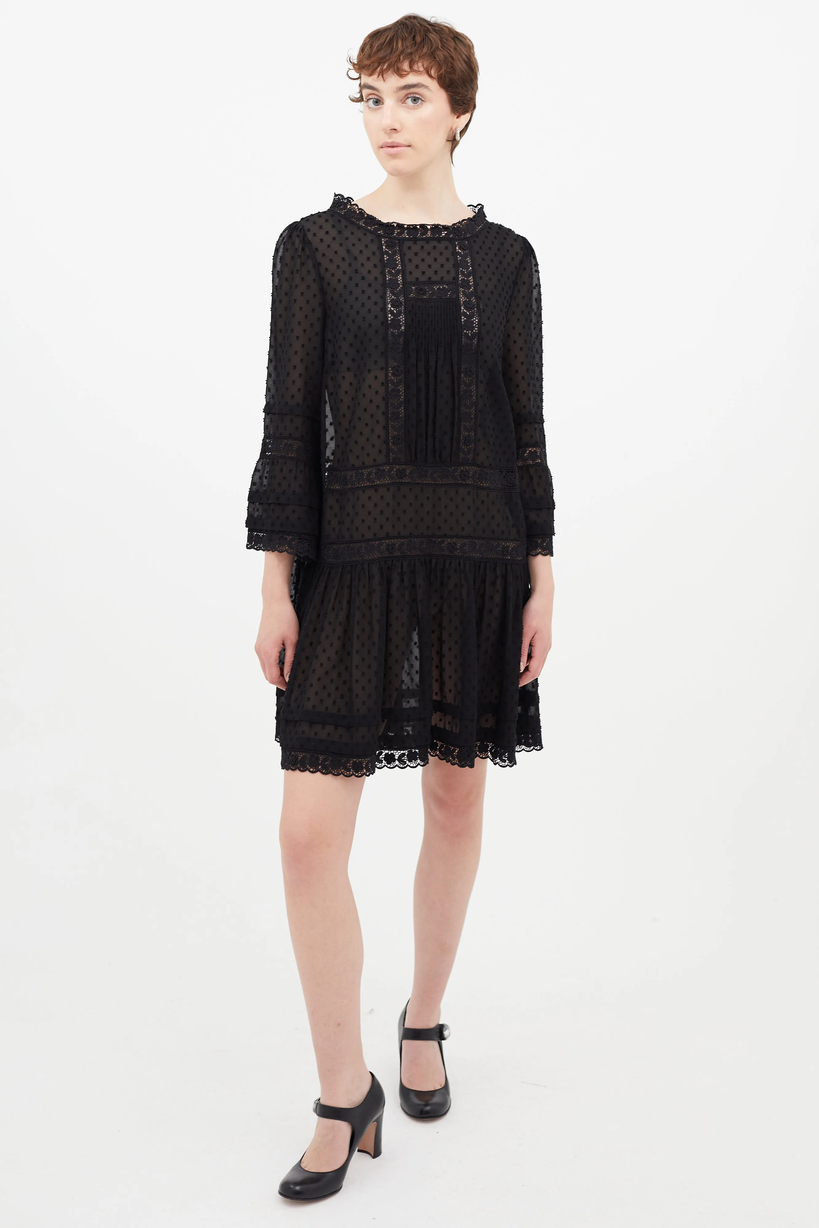 Black Sheer Floral Lace Dress