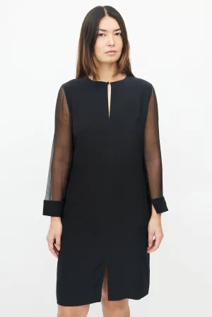 Black Sheer Long Sleeve Midi Dress