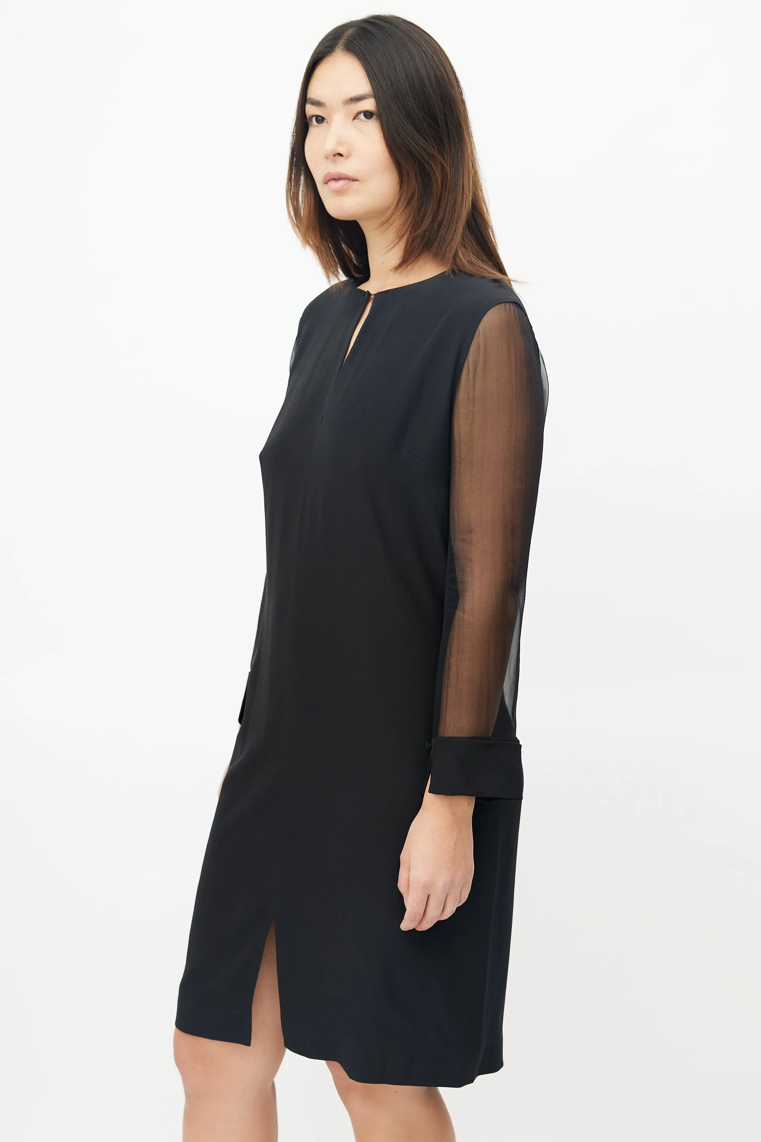 Black Sheer Long Sleeve Midi Dress