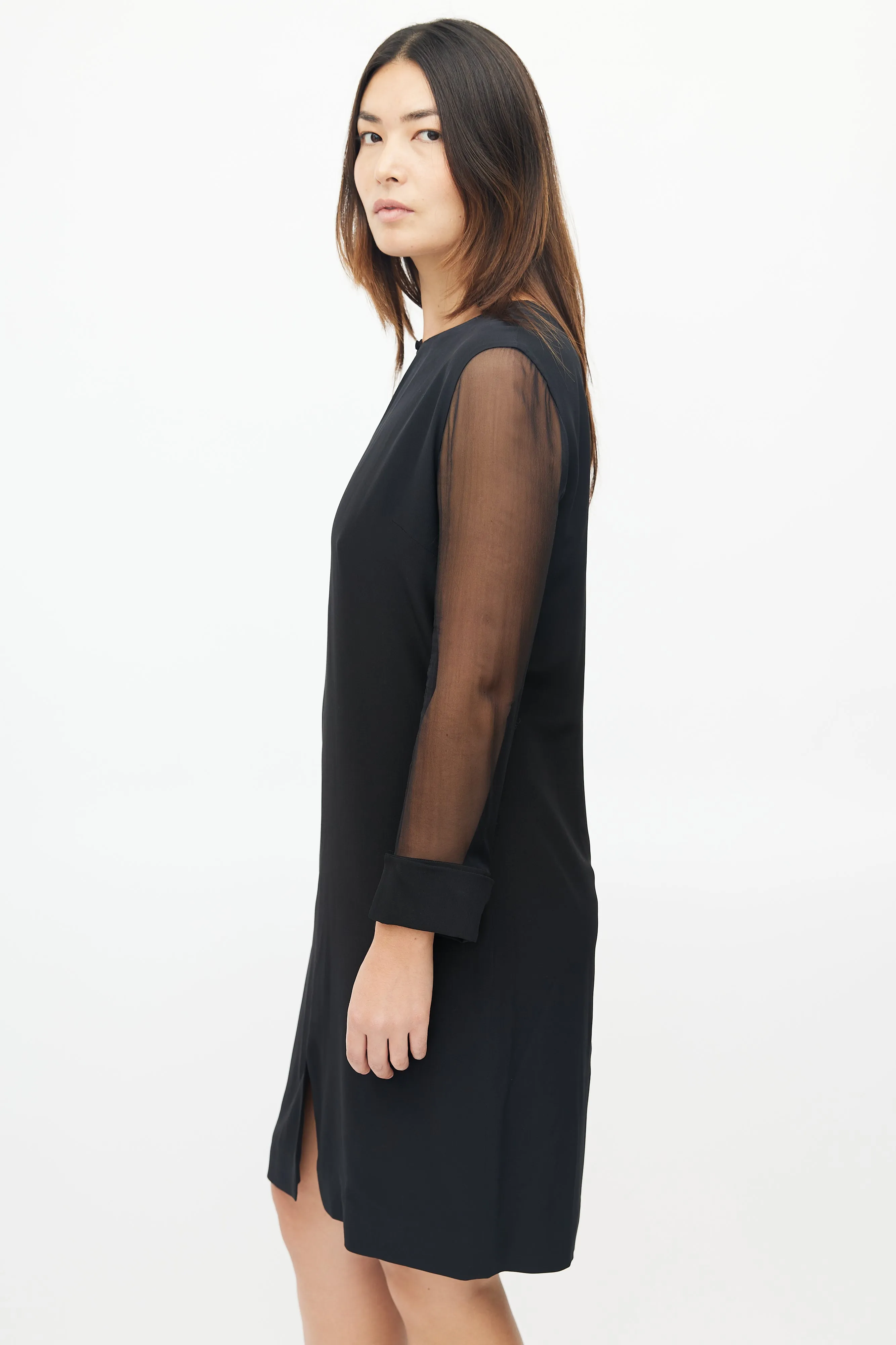 Black Sheer Long Sleeve Midi Dress