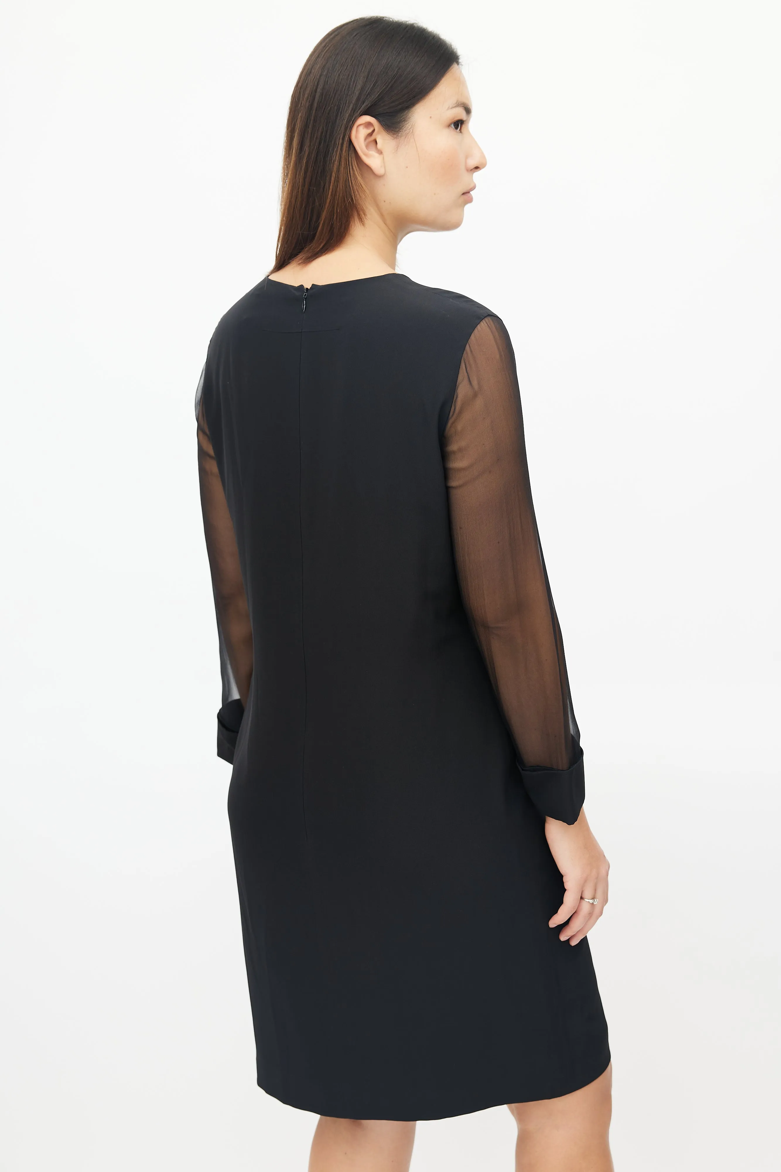 Black Sheer Long Sleeve Midi Dress