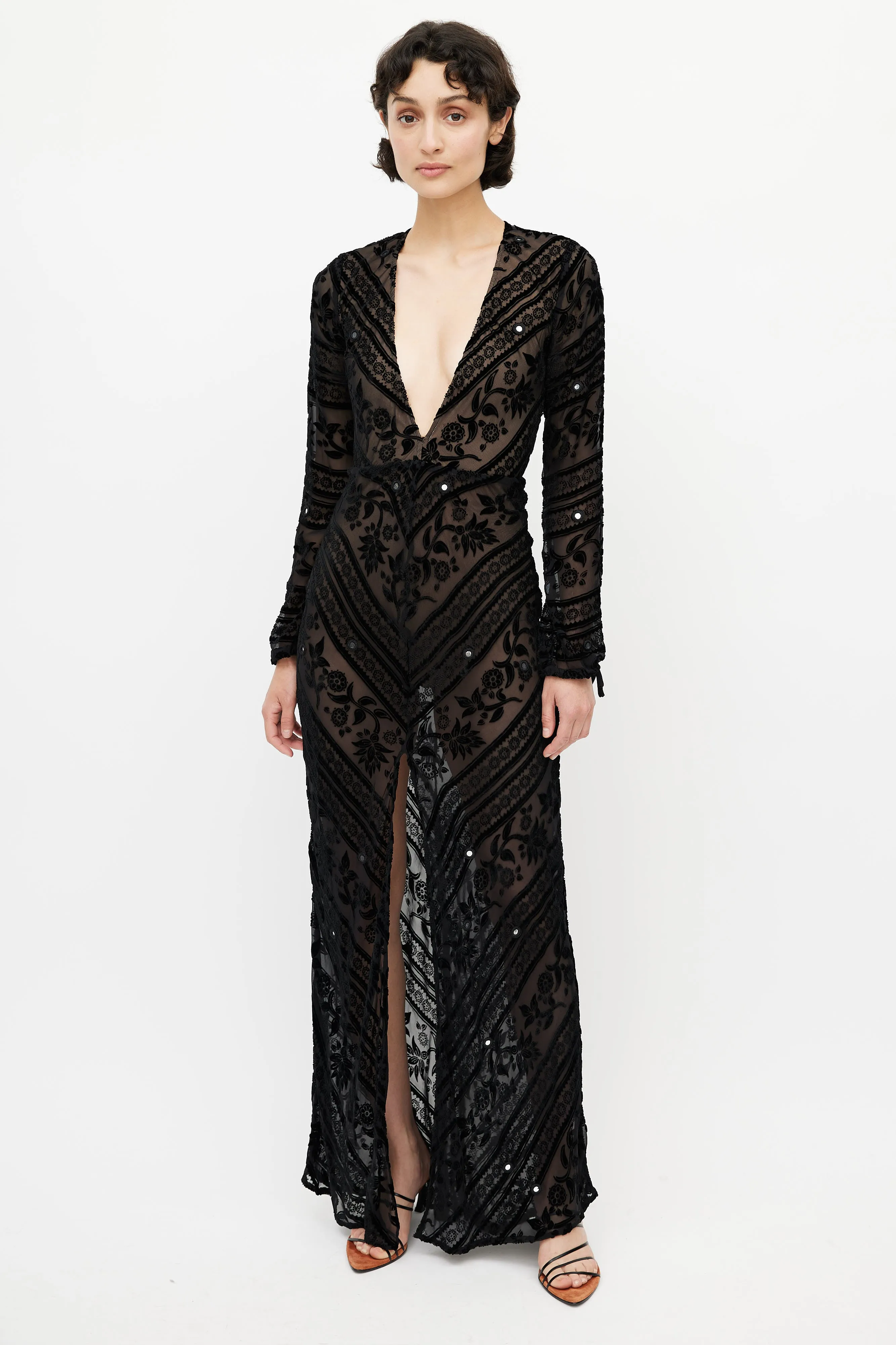 Black Velvet Semi Sheer Dress