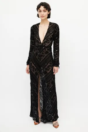 Black Velvet Semi Sheer Dress