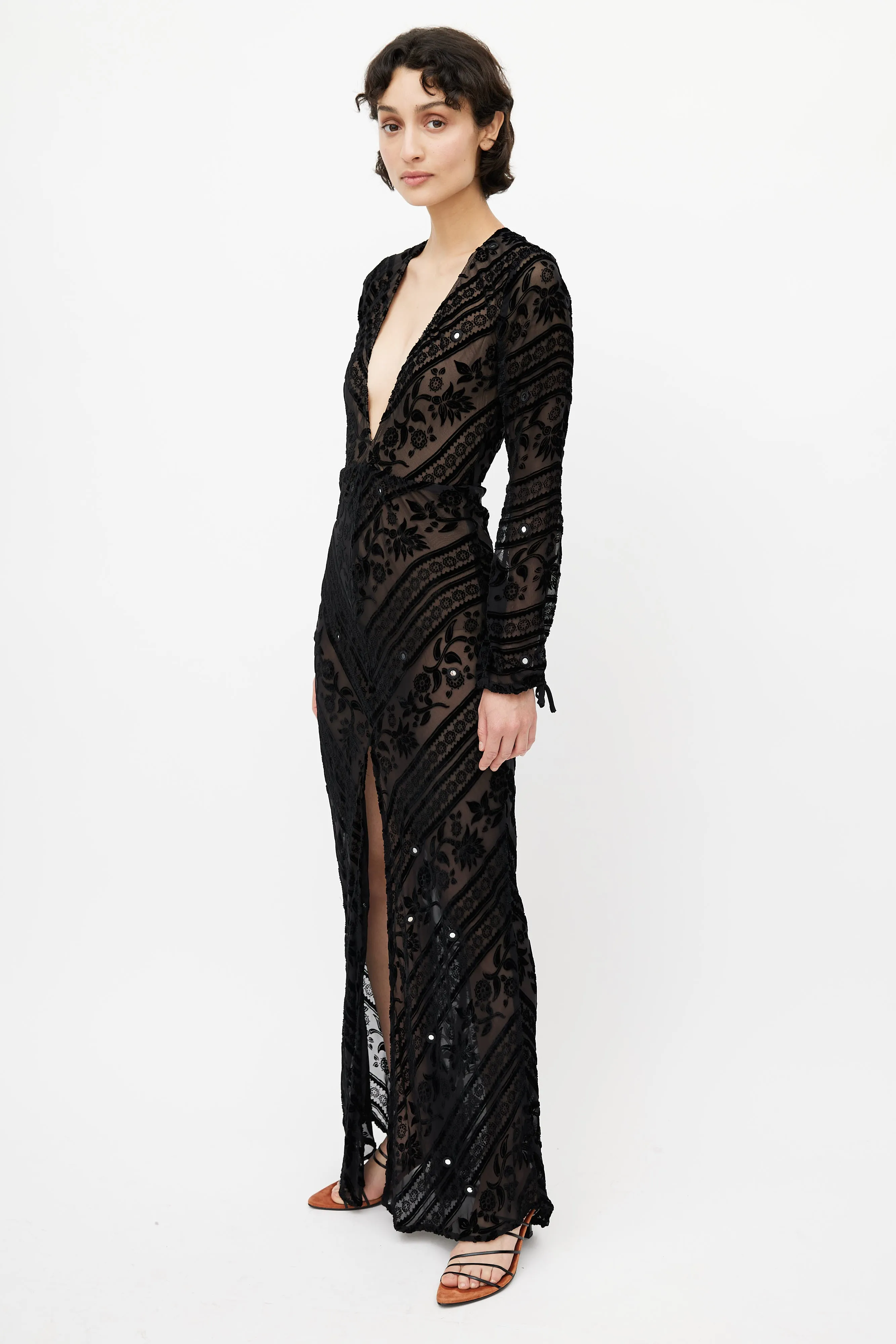 Black Velvet Semi Sheer Dress