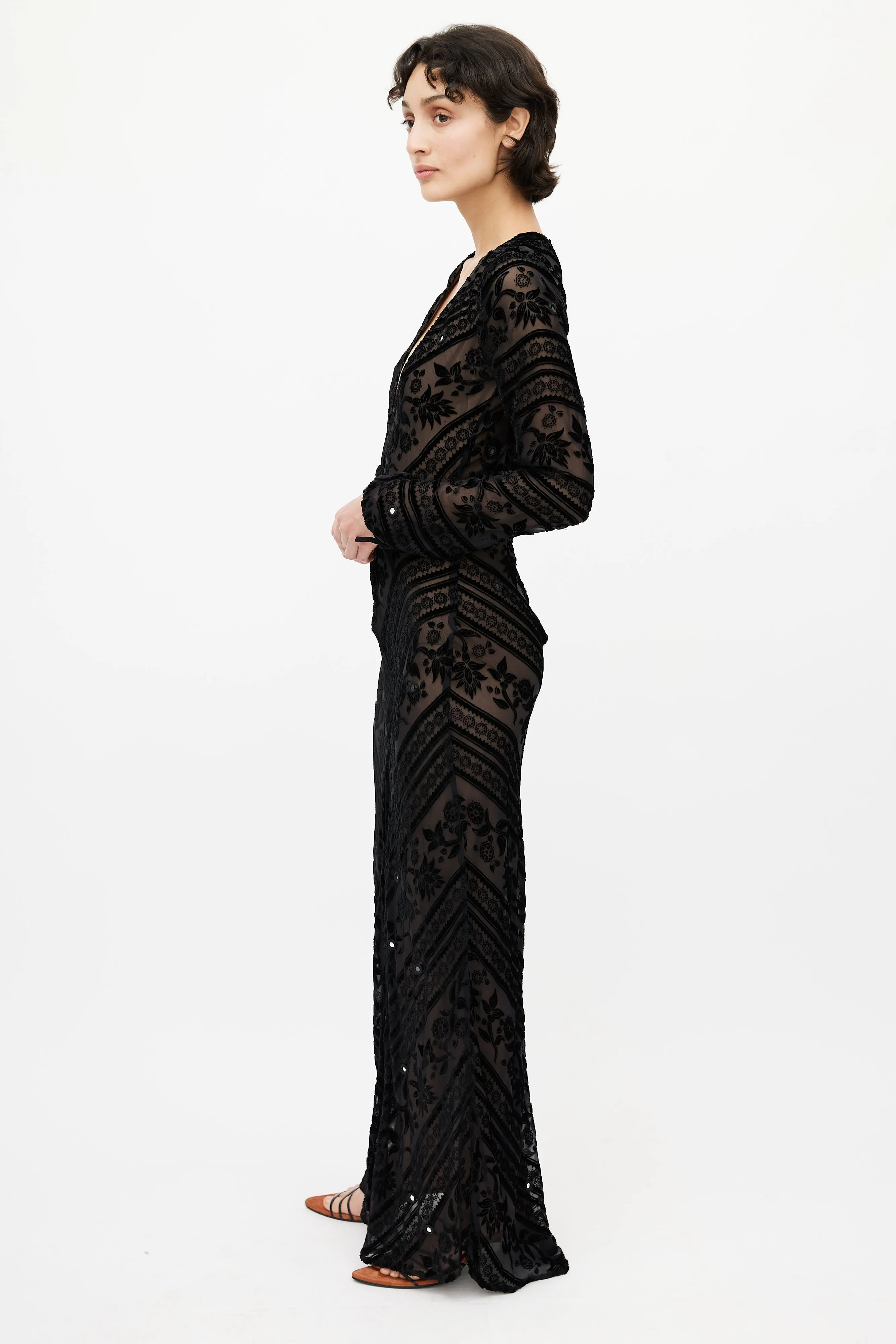 Black Velvet Semi Sheer Dress