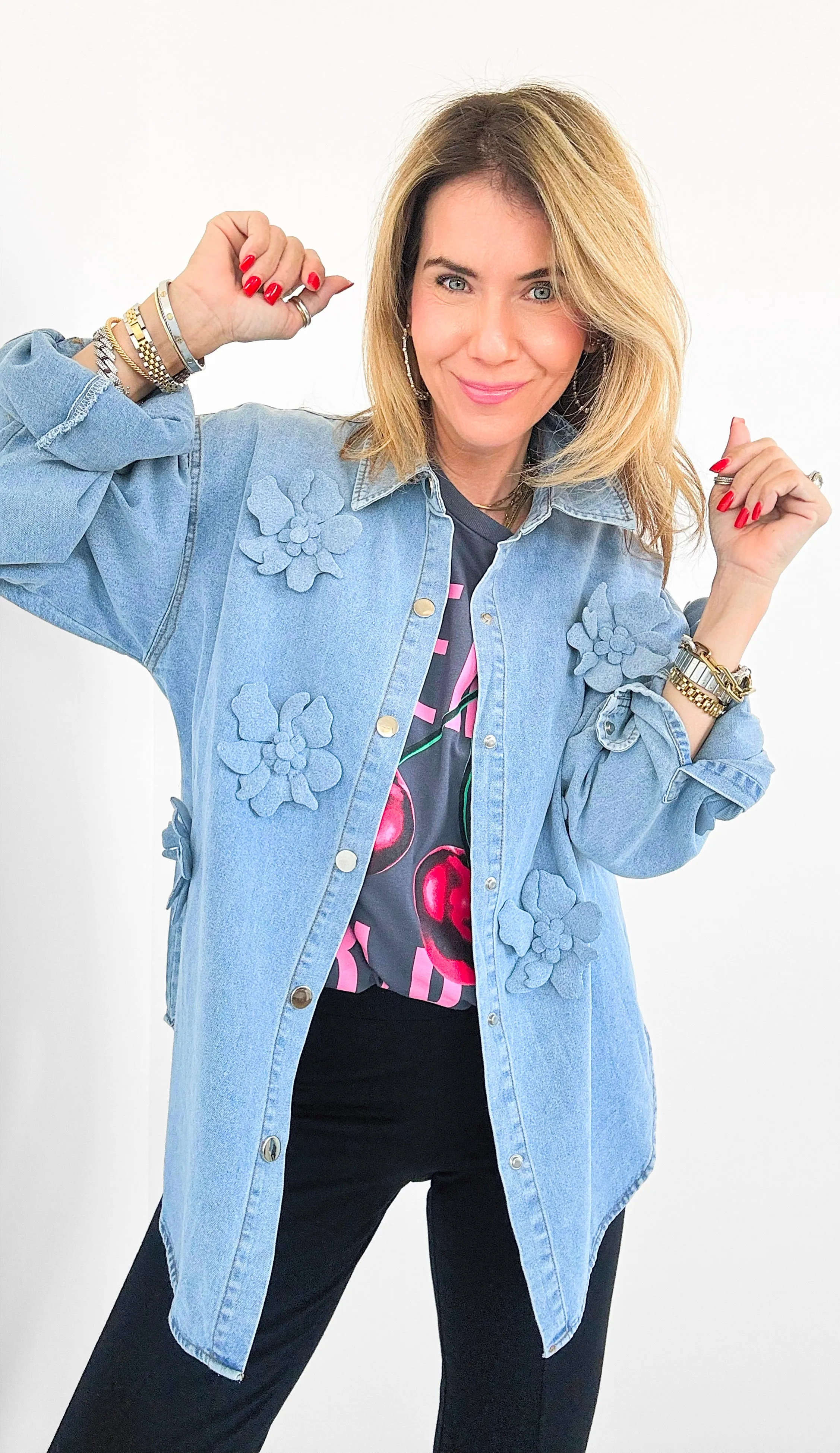 Blossom Denim Button-Down Top