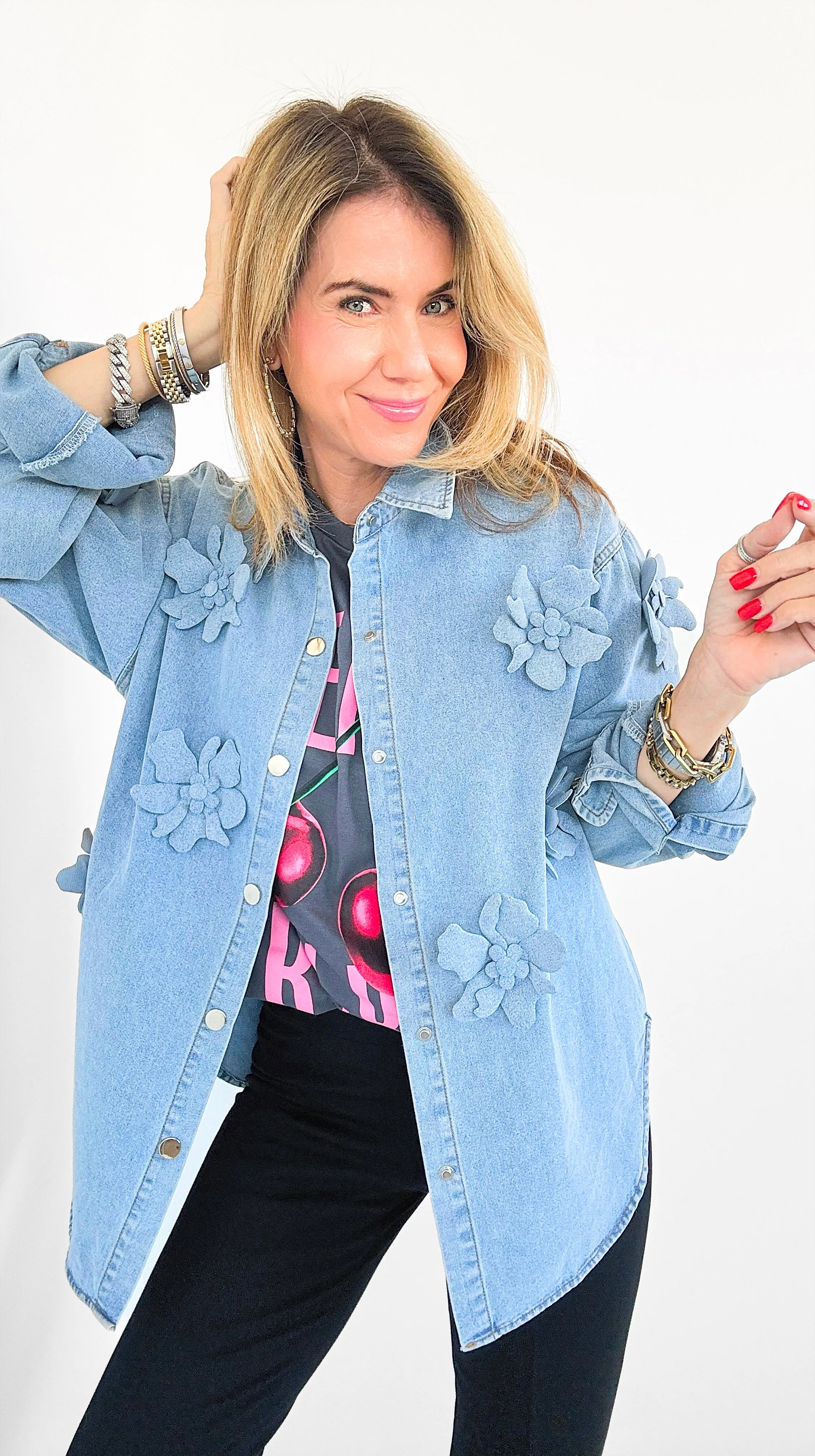 Blossom Denim Button-Down Top