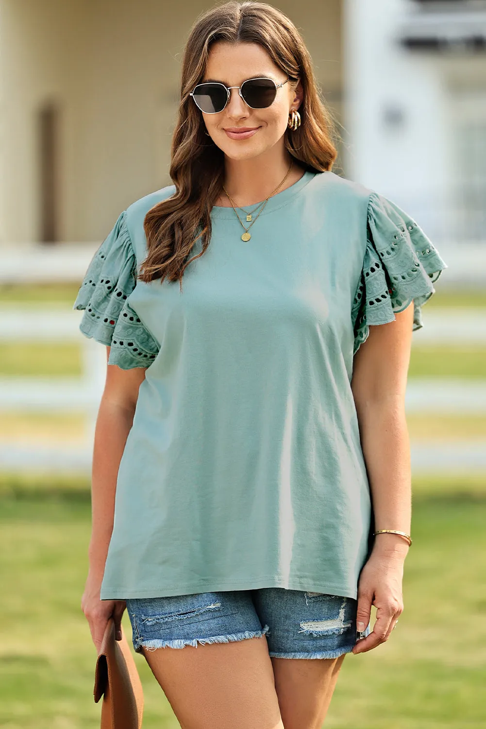 Butterfly Sleeve Round Neck TopPlus Size