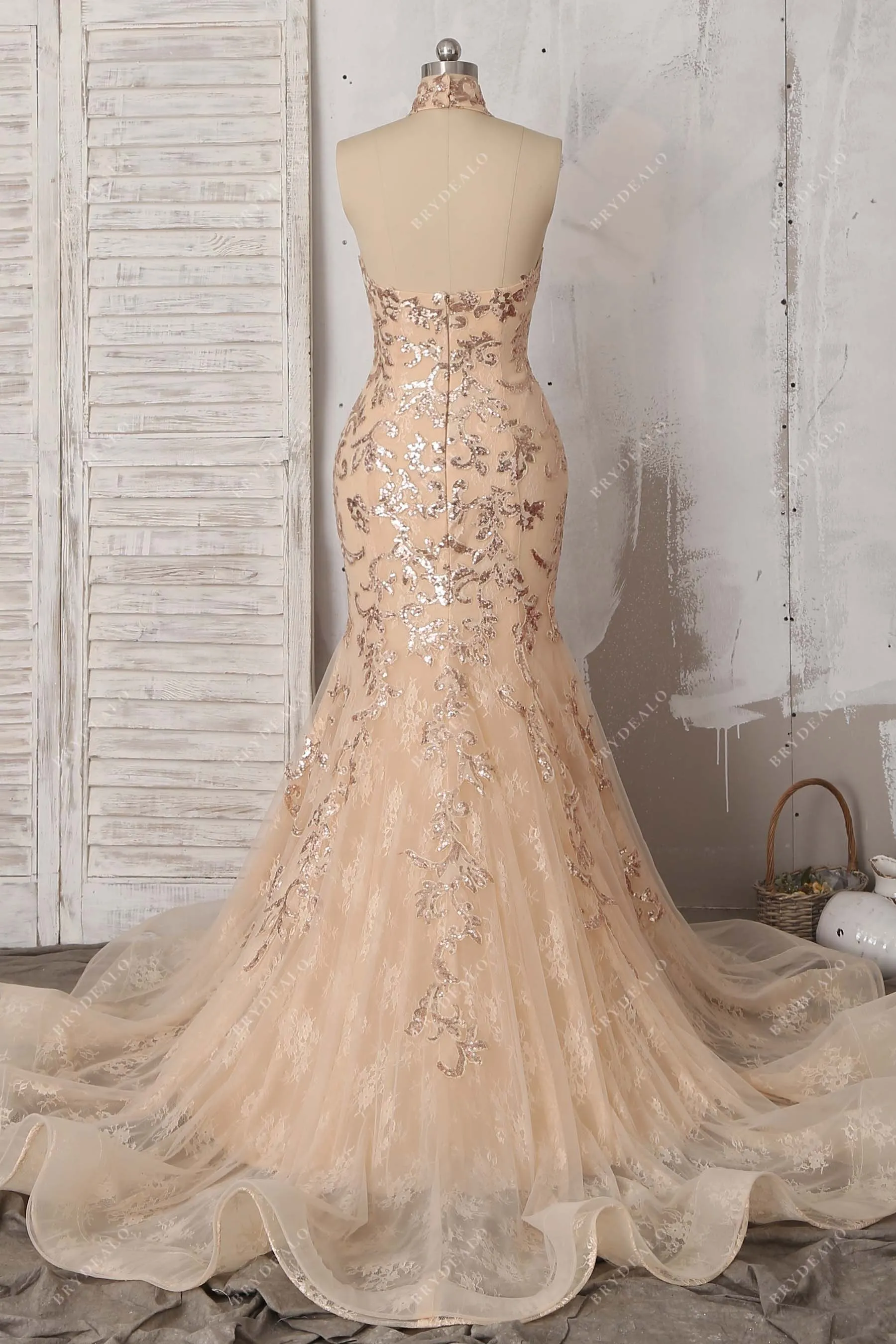 Champagne Sequin Lace Mermaid Dress