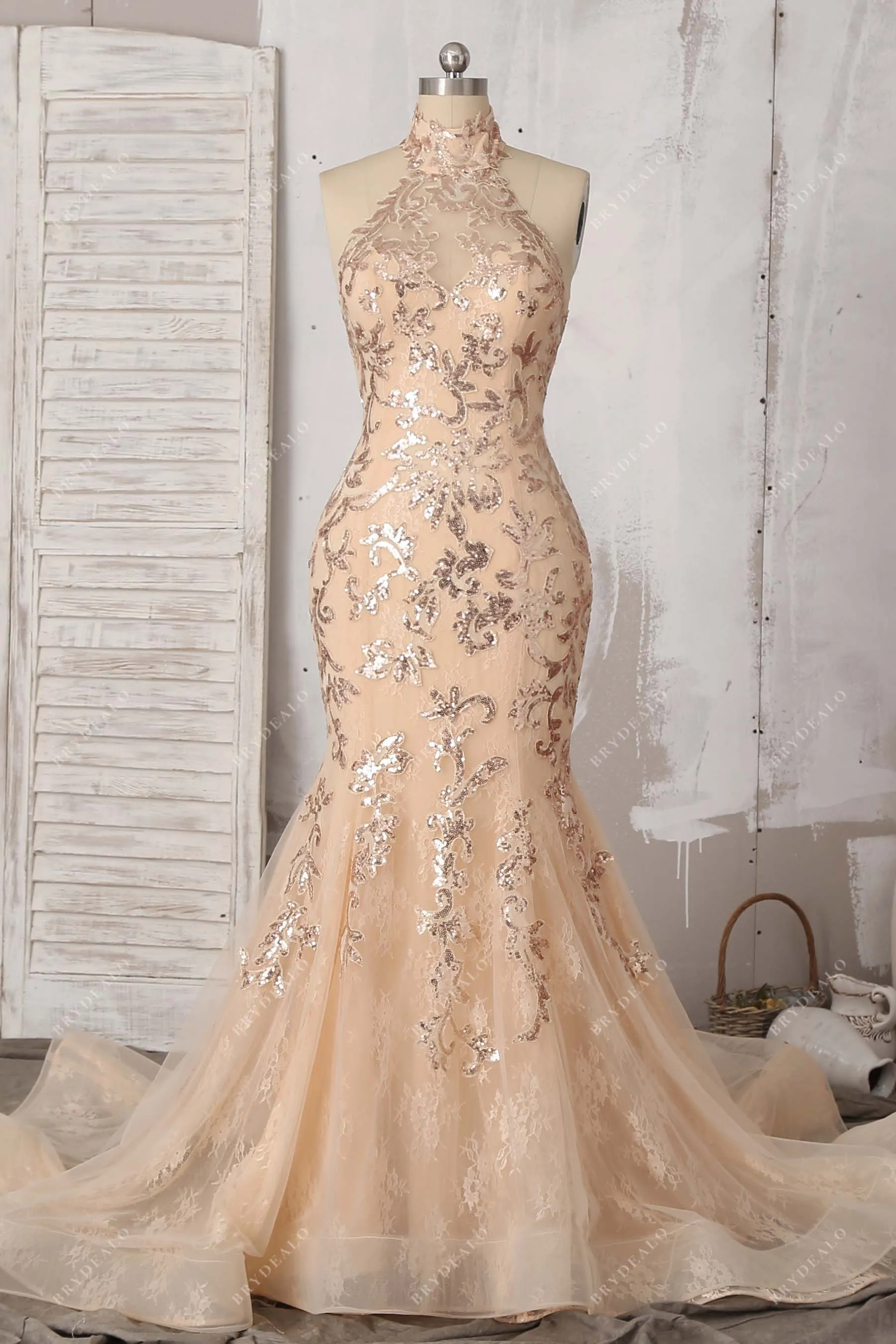 Champagne Sequin Lace Mermaid Dress