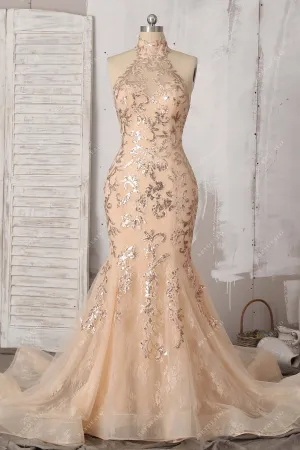 Champagne Sequin Lace Mermaid Dress