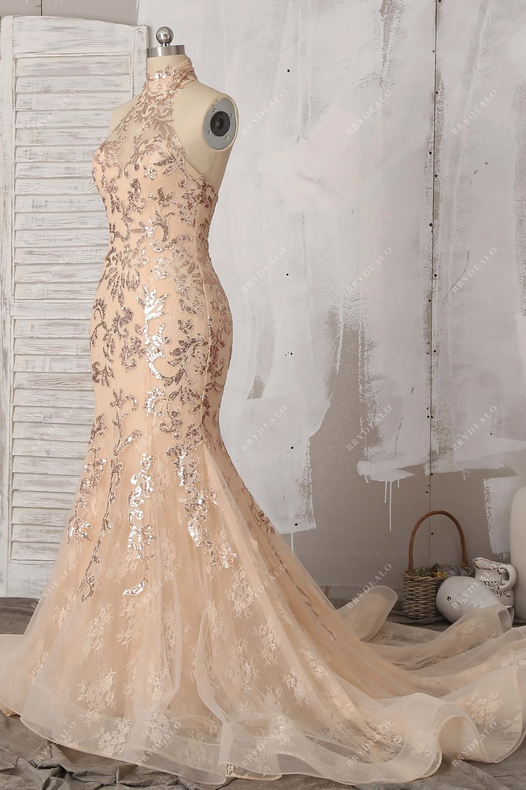 Champagne Sequin Lace Mermaid Dress