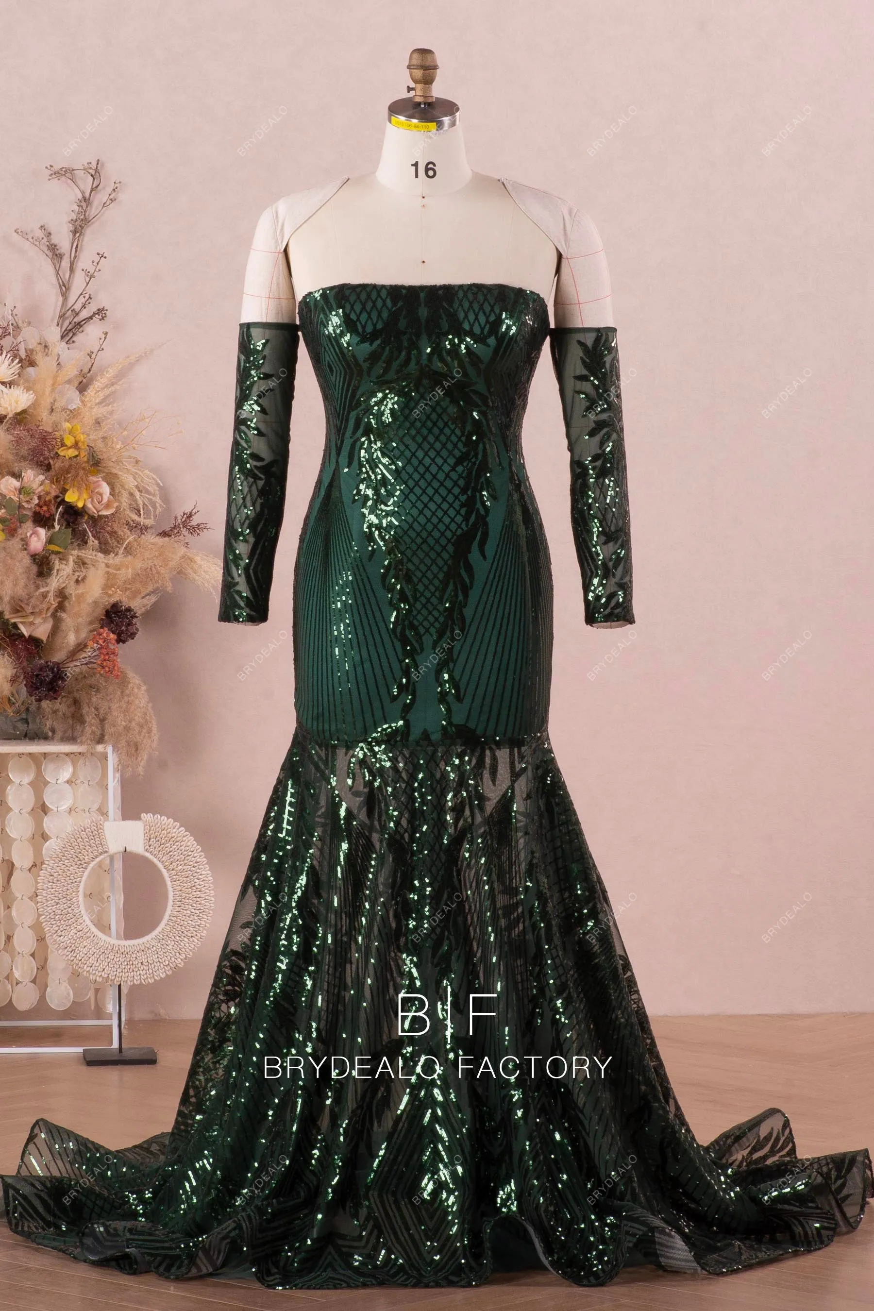 Dark Green Sequin Plus Size Mermaid Prom Dress