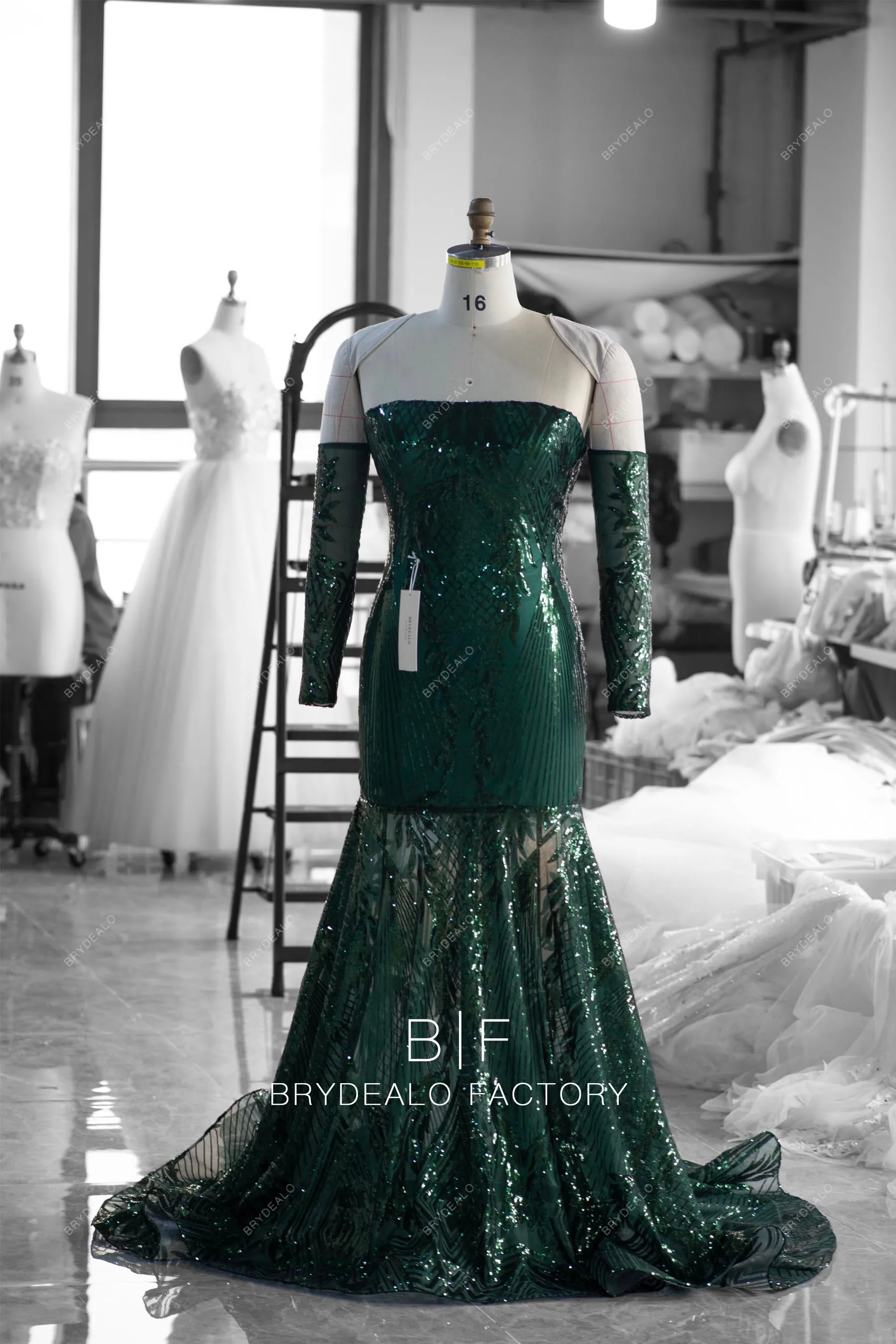 Dark Green Sequin Plus Size Mermaid Prom Dress