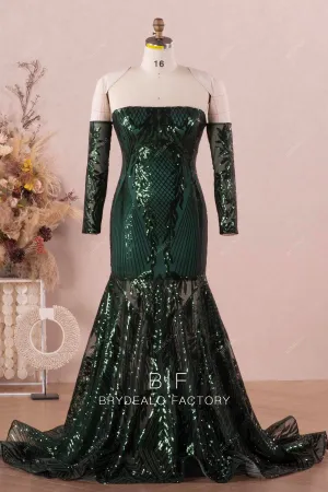 Dark Green Sequin Plus Size Mermaid Prom Dress