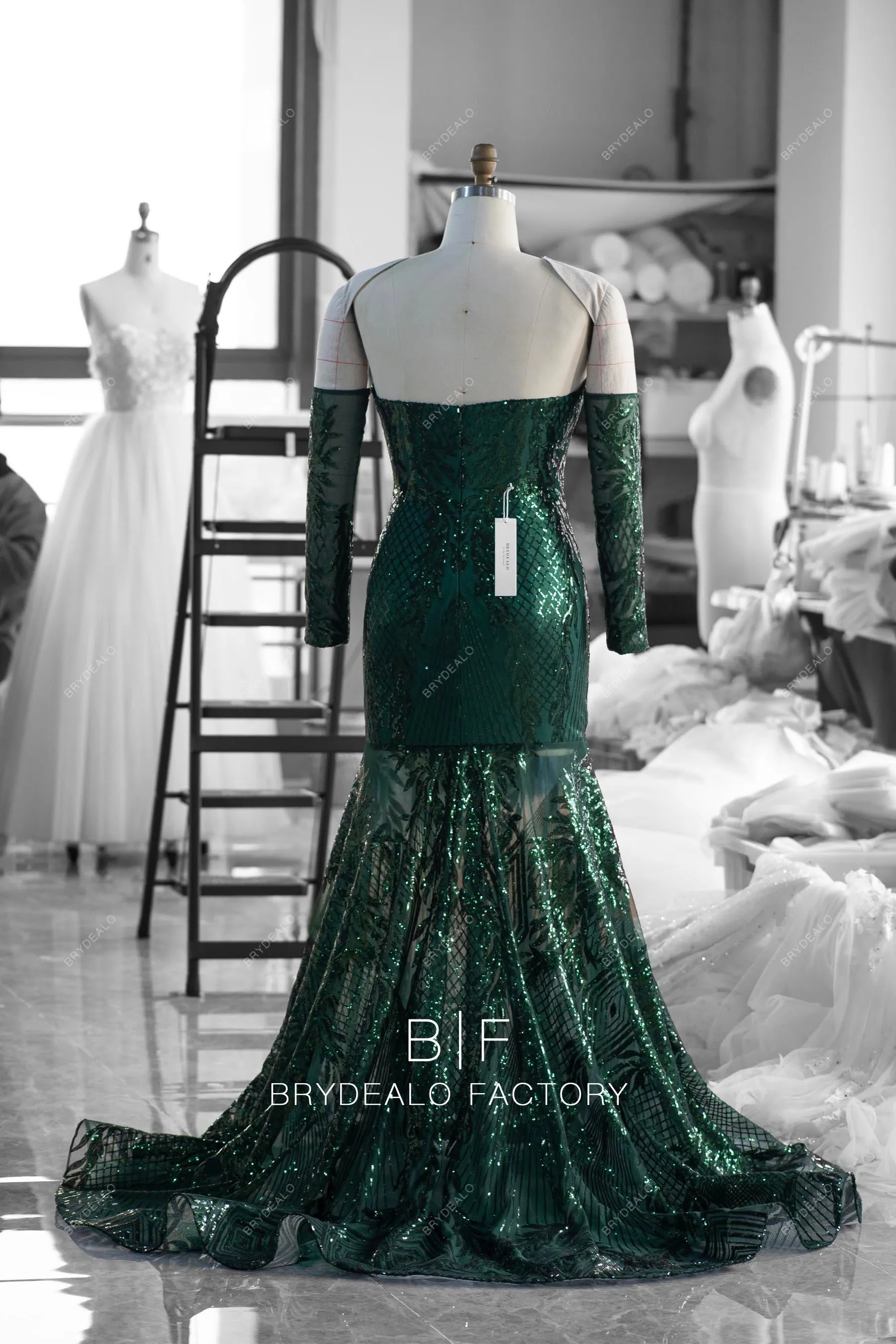 Dark Green Sequin Plus Size Mermaid Prom Dress