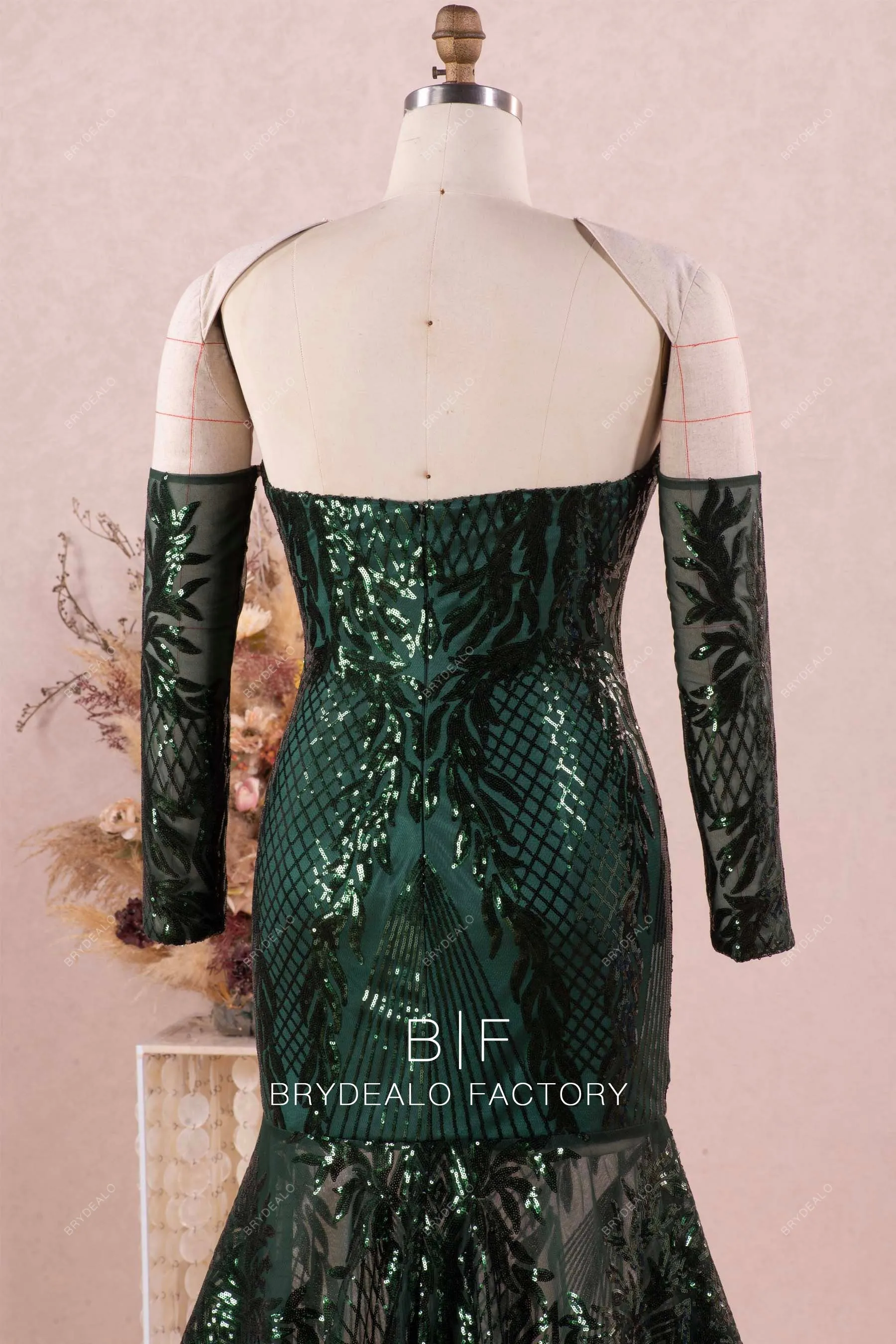 Dark Green Sequin Plus Size Mermaid Prom Dress