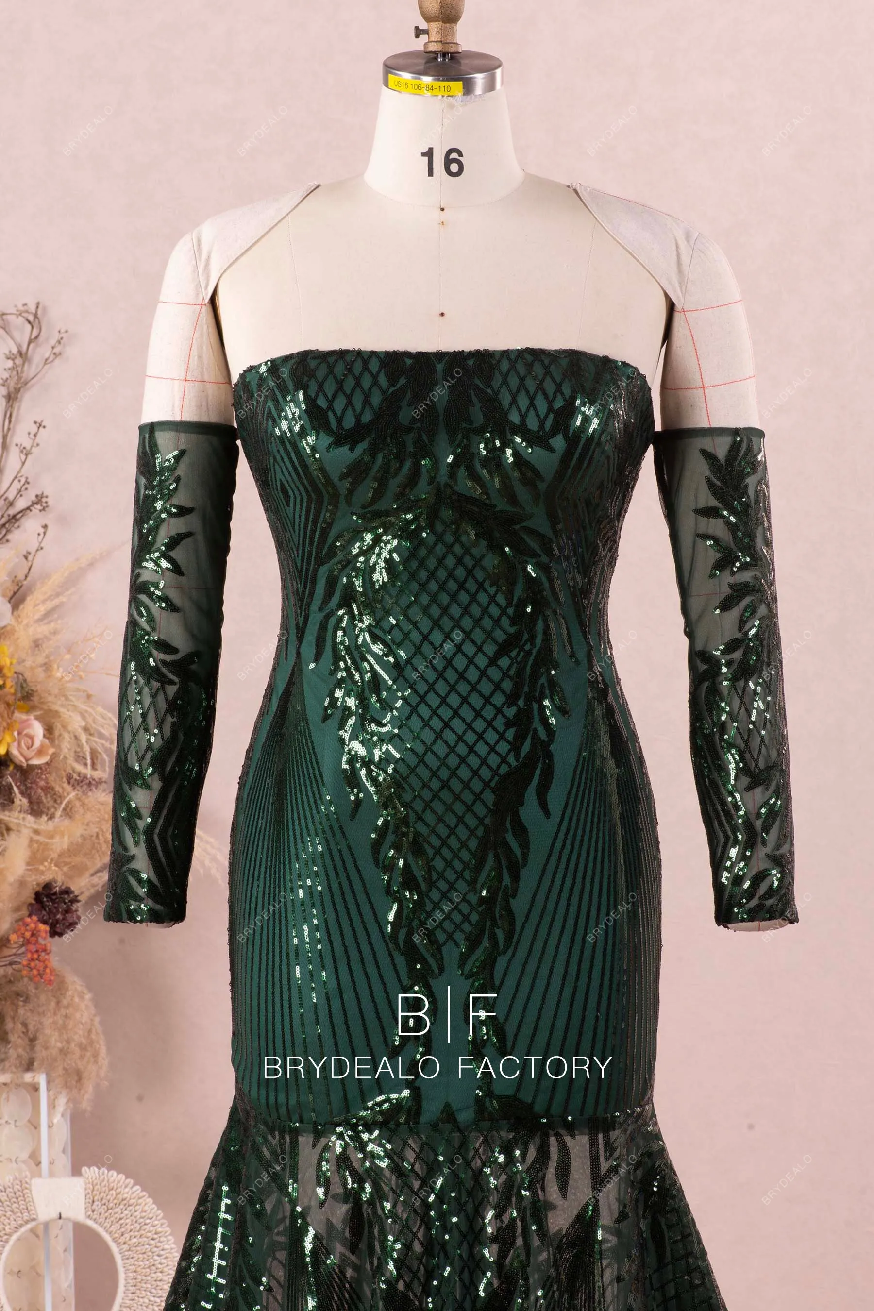 Dark Green Sequin Plus Size Mermaid Prom Dress