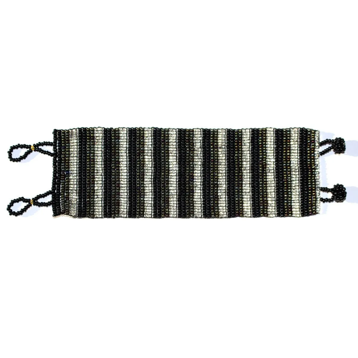 Fancy Mayan Beaded Bracelet - Stripey - Natural Artist