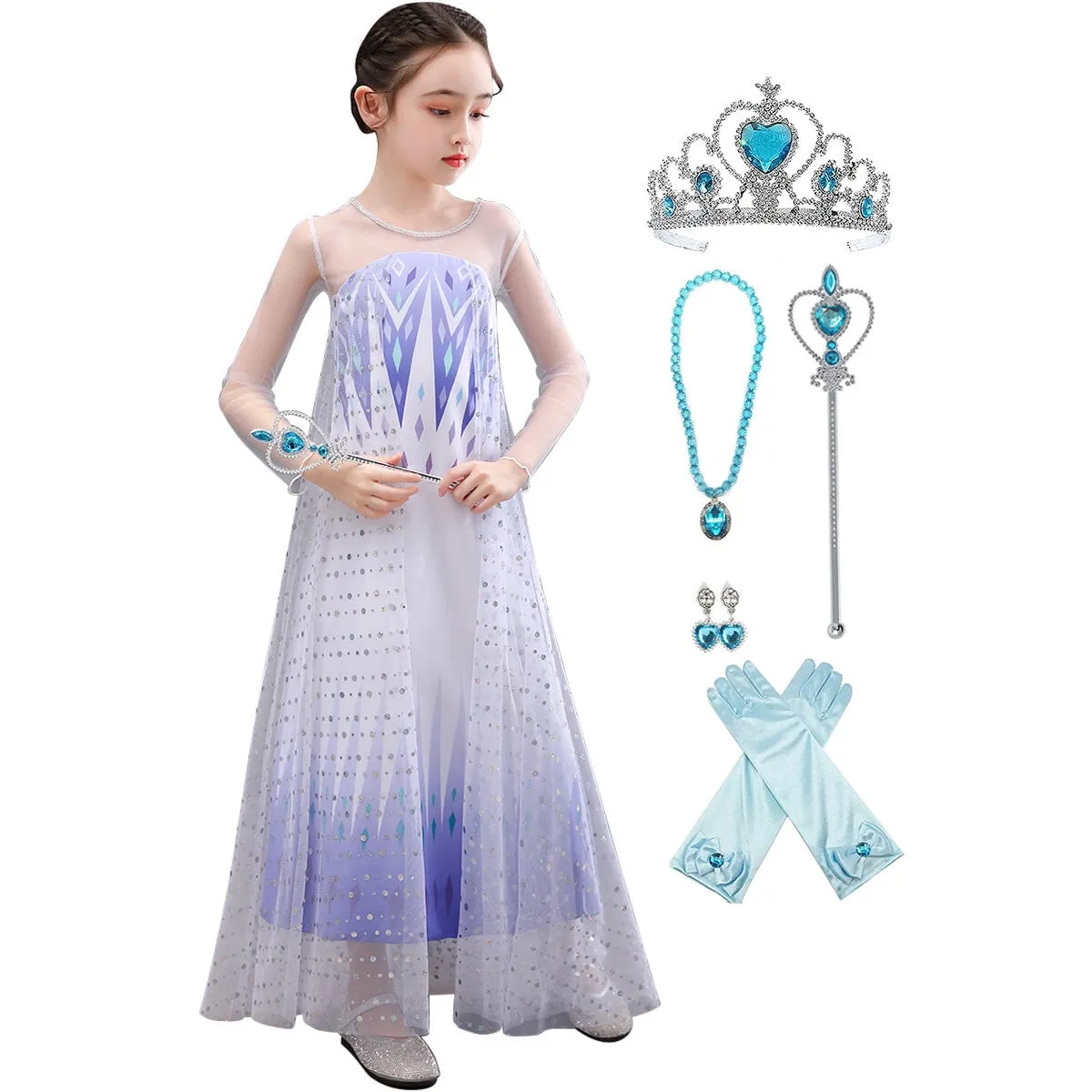Girls Princess Dress Frozen Costume Elsa Dresses With Accessories for Christmas