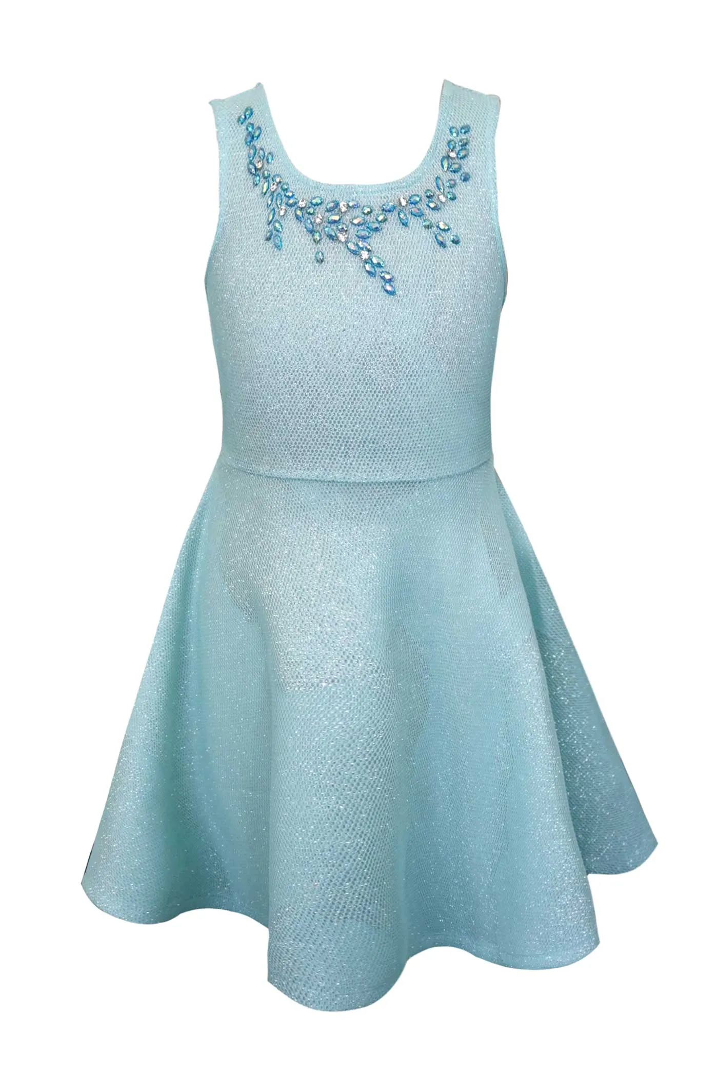 Girls Sleeveless Fit and Flare Jeweled Party Dress