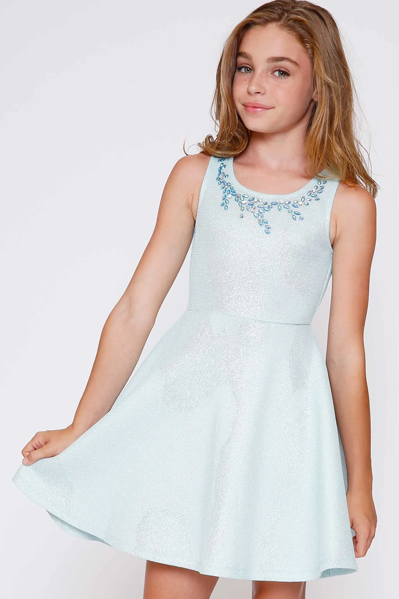 Girls Sleeveless Fit and Flare Jeweled Party Dress