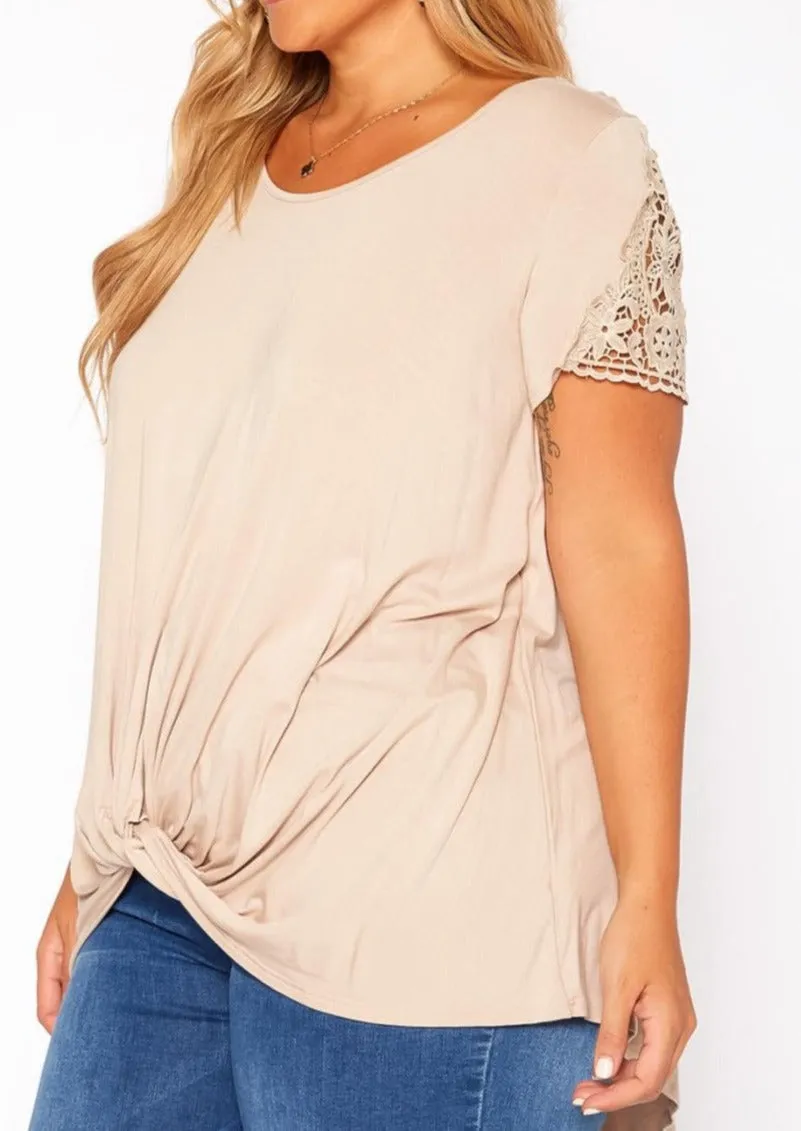 Hi Curvy Plus Size Crochet Hem Short Sleeve Shirt