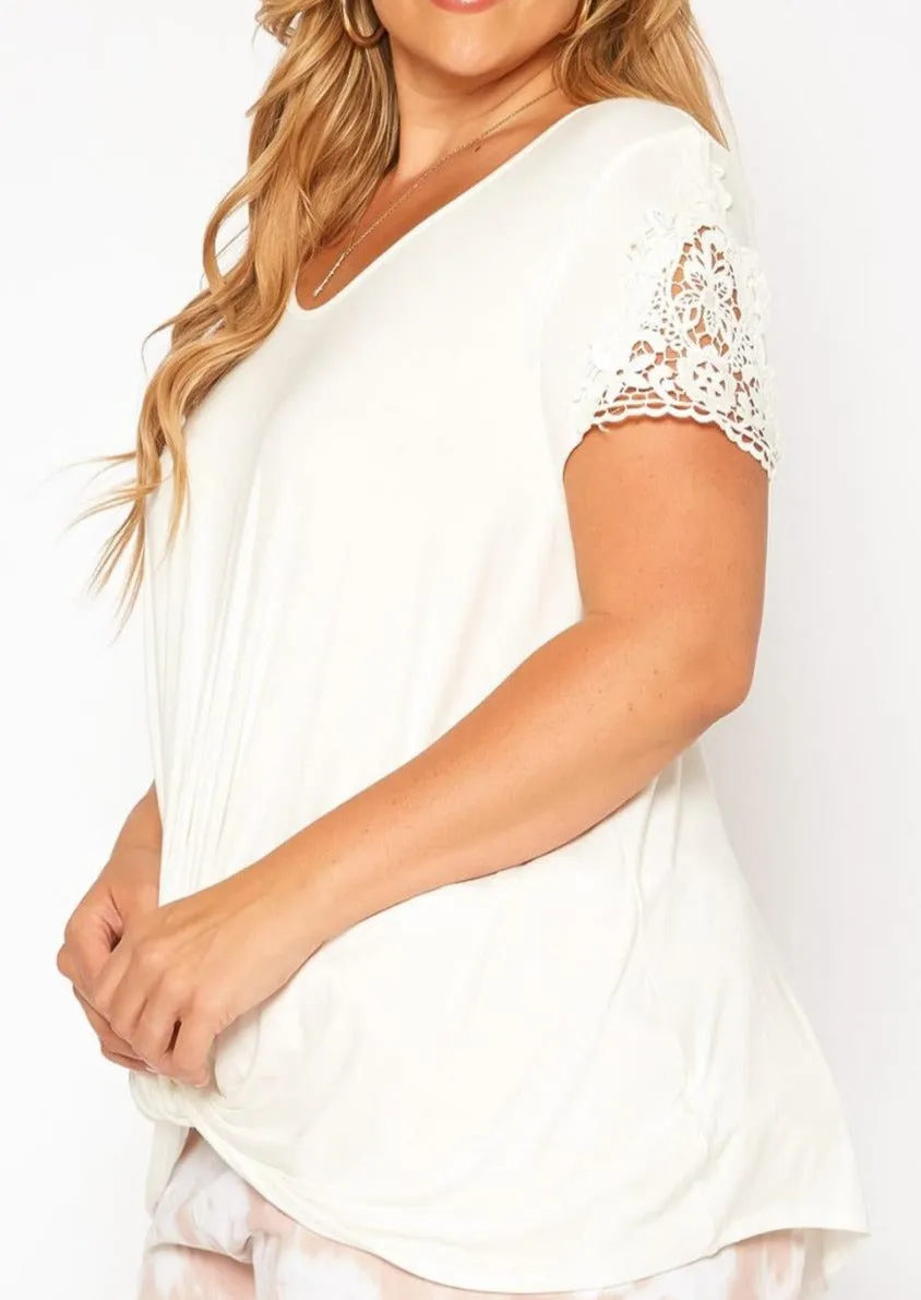 Hi Curvy Plus Size Crochet Hem Short Sleeve Shirt