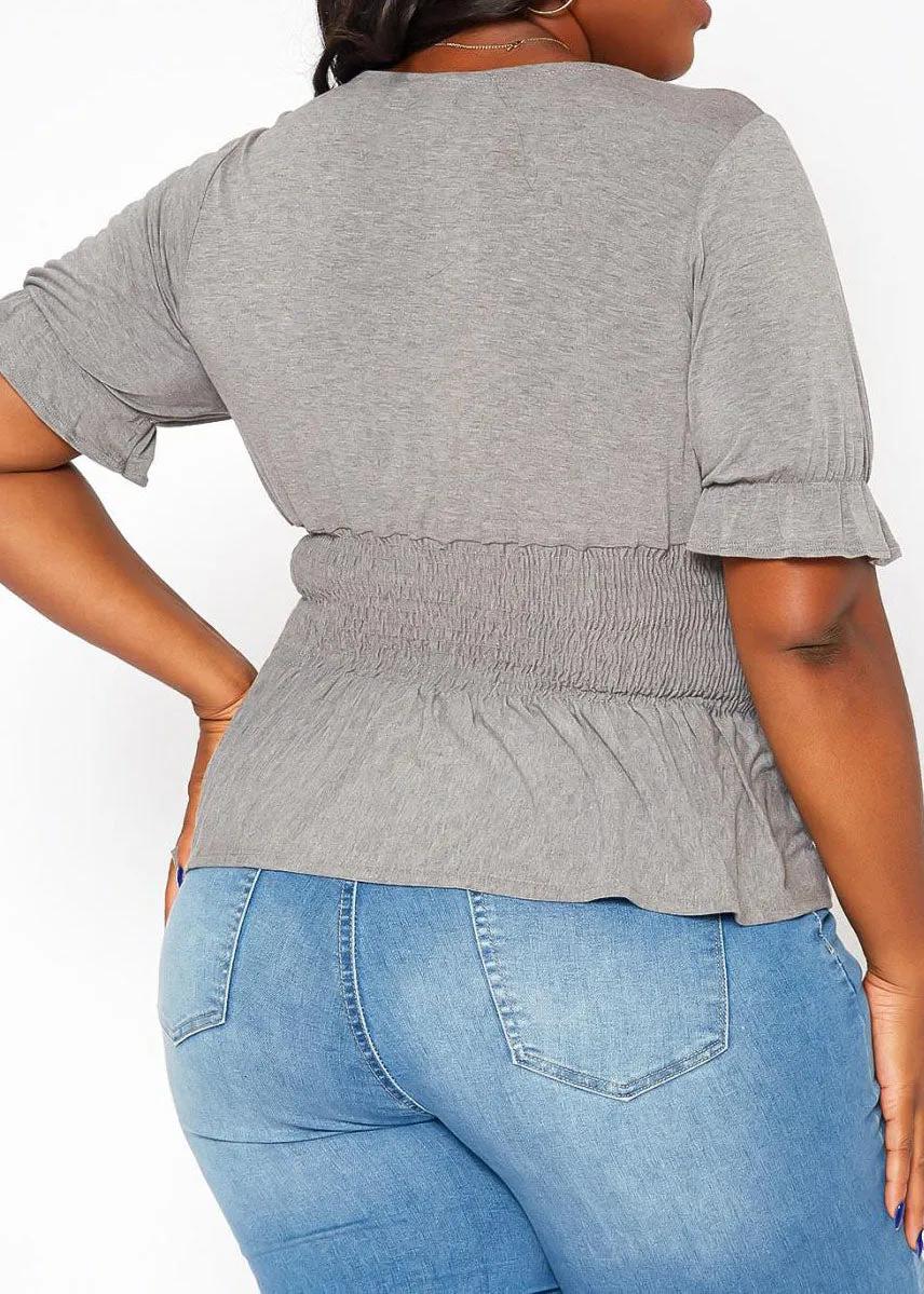 Hi Curvy Plus Size Smocked V Neck Top