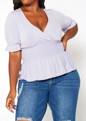 Hi Curvy Plus Size Smocked V Neck Top