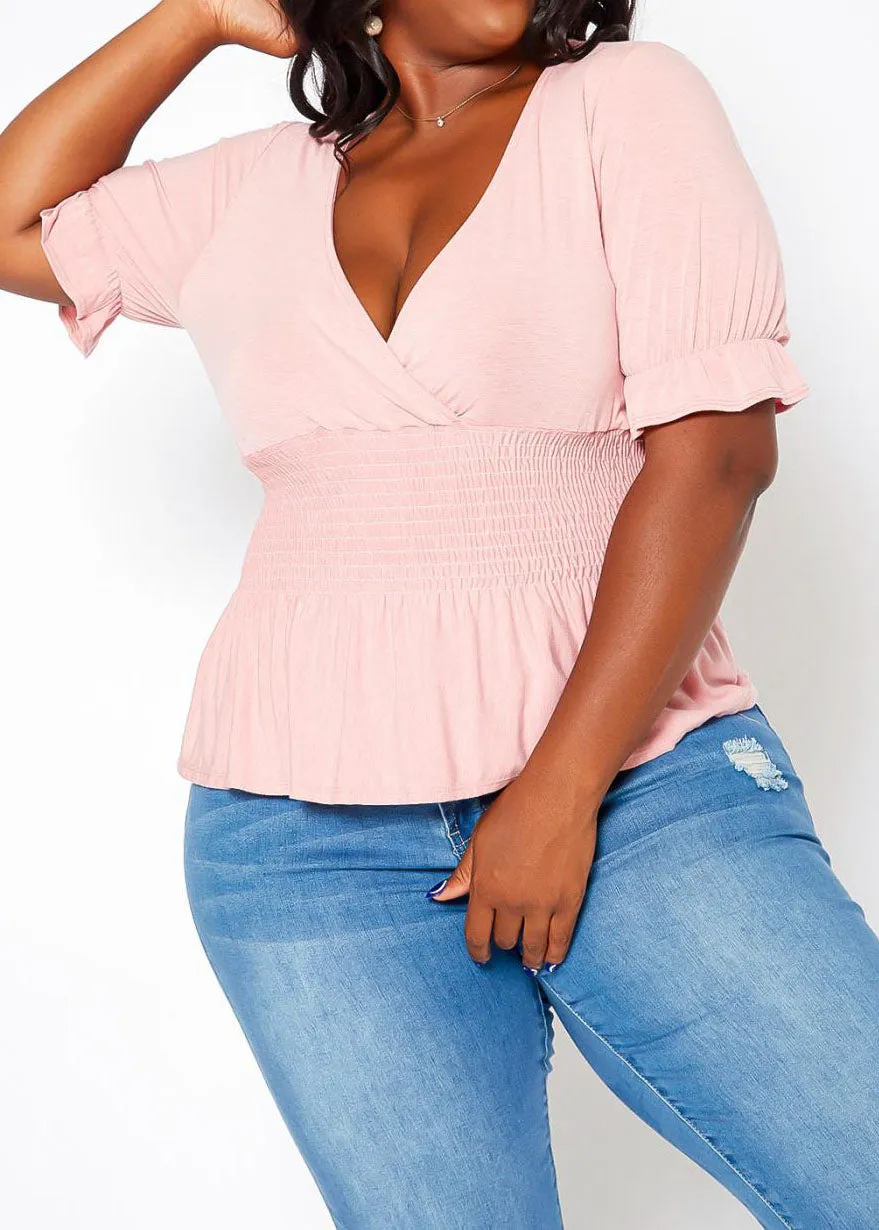 Hi Curvy Plus Size Smocked V Neck Top