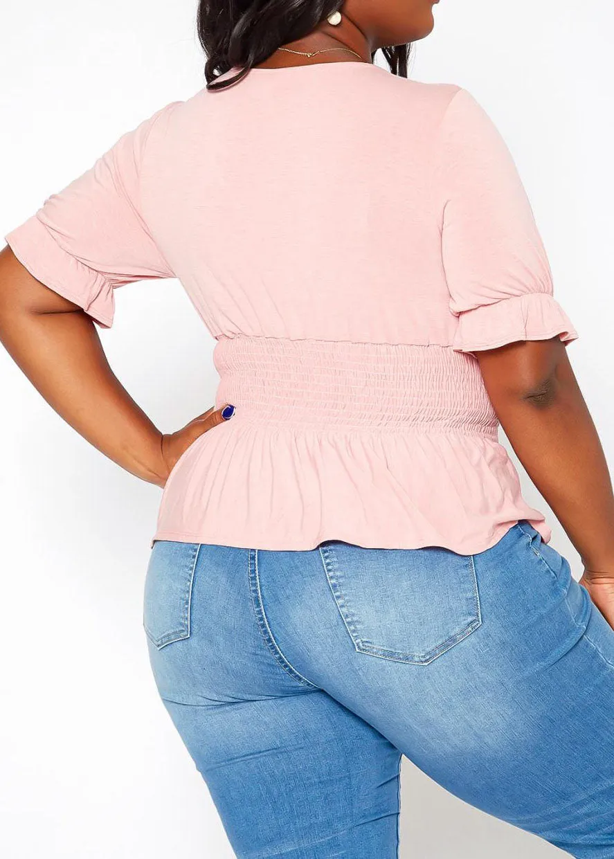 Hi Curvy Plus Size Smocked V Neck Top