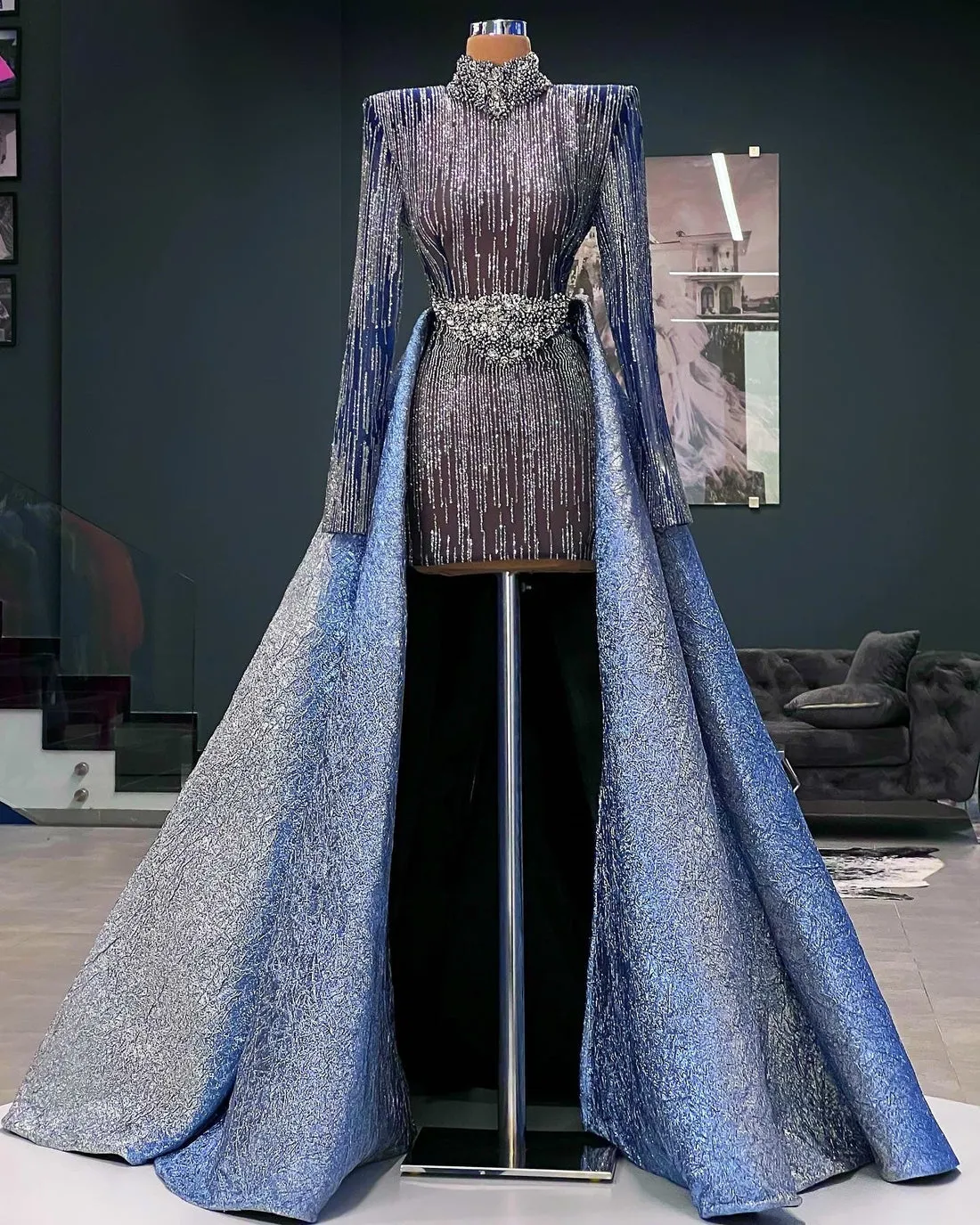 Jayda Blue Front Short Long Back Evening Gown