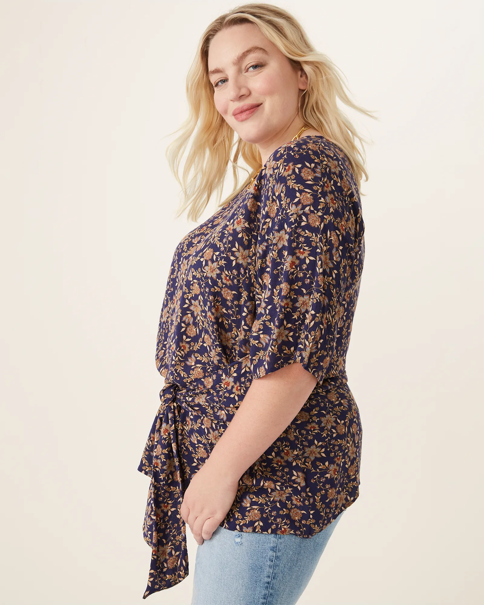 Kara Tie-Front Top | Navy / Yellow