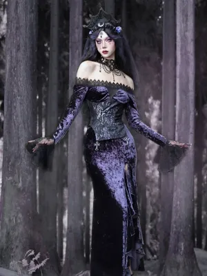 Mermaid Dress Slit One-Shoulder Slim Gothic Luna Velvet