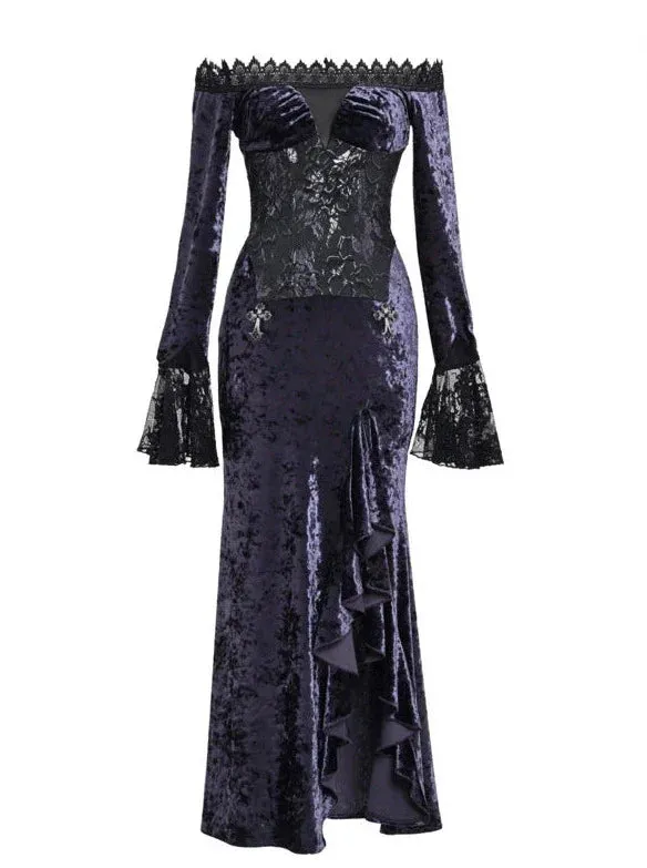 Mermaid Dress Slit One-Shoulder Slim Gothic Luna Velvet
