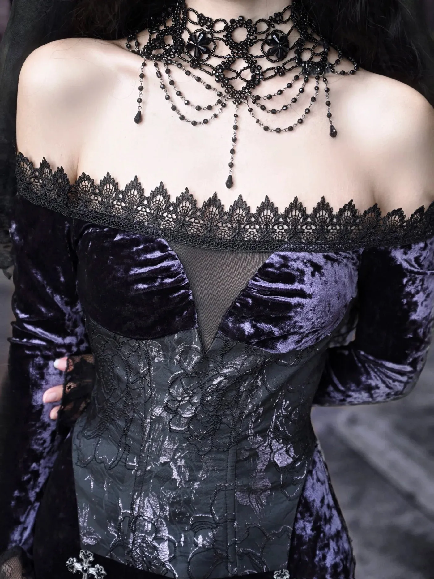 Mermaid Dress Slit One-Shoulder Slim Gothic Luna Velvet