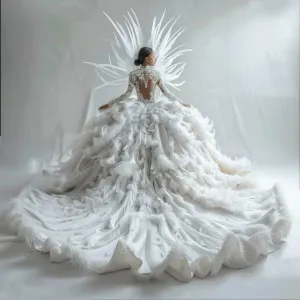Olivia  Elegant Sequin  White Long Sleeves Ball Gown Wedding Dress