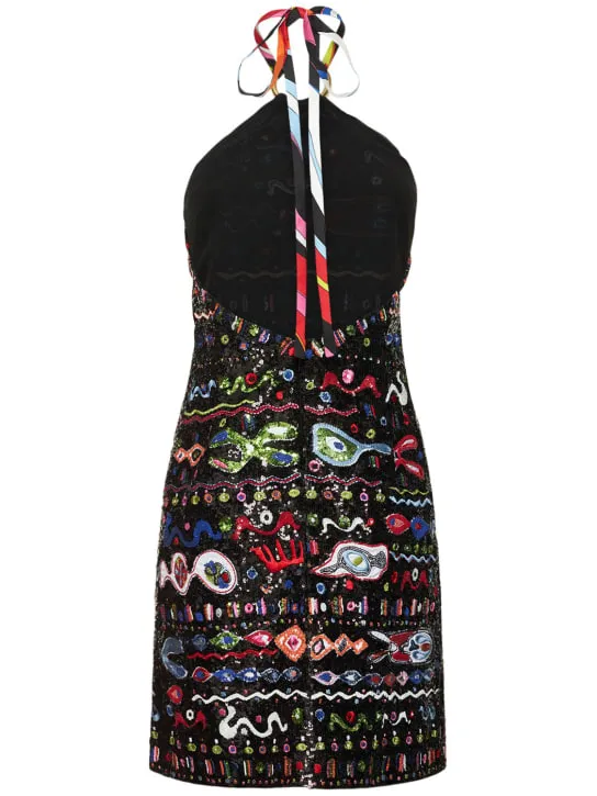 Pucci   Georgette sequin halter neck mini dress 